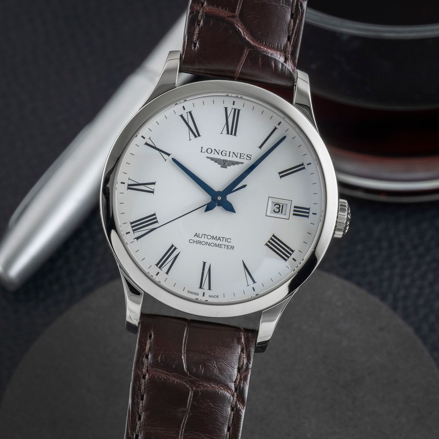 Longines Record L2.821.4.11.2 (Onbekend (willekeurig serienummer)) - Wit wijzerplaat 40mm Staal (3/8)