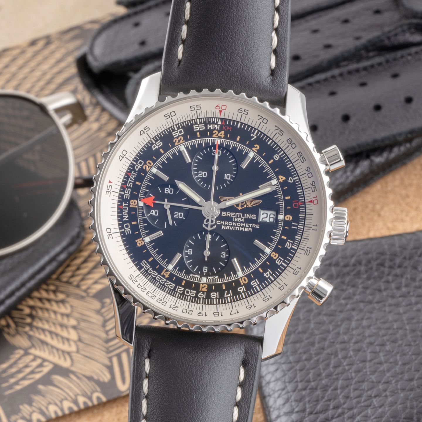 Breitling Navitimer World A2432212/B726 (Unknown (random serial)) - Black dial 46 mm Steel case (3/8)