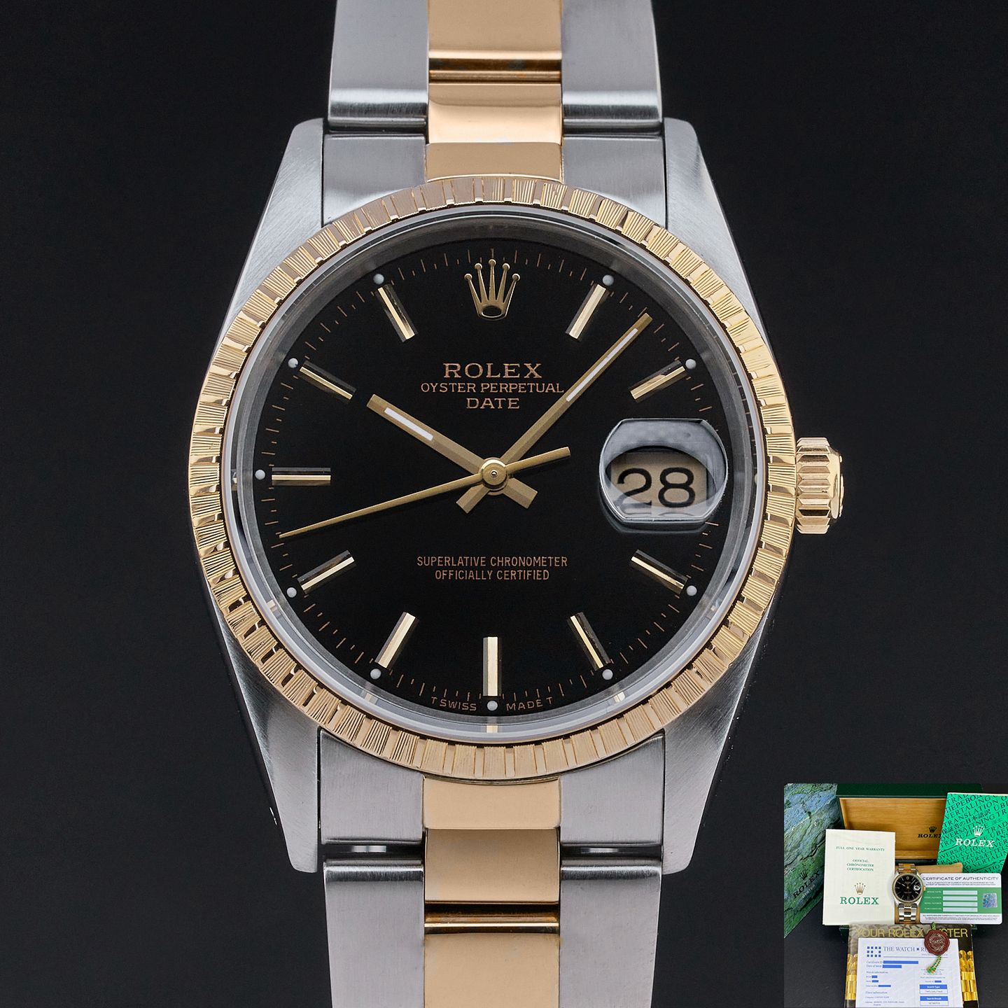 Rolex Oyster Perpetual Date 15203 (1990) - 34mm Goud/Staal (1/8)