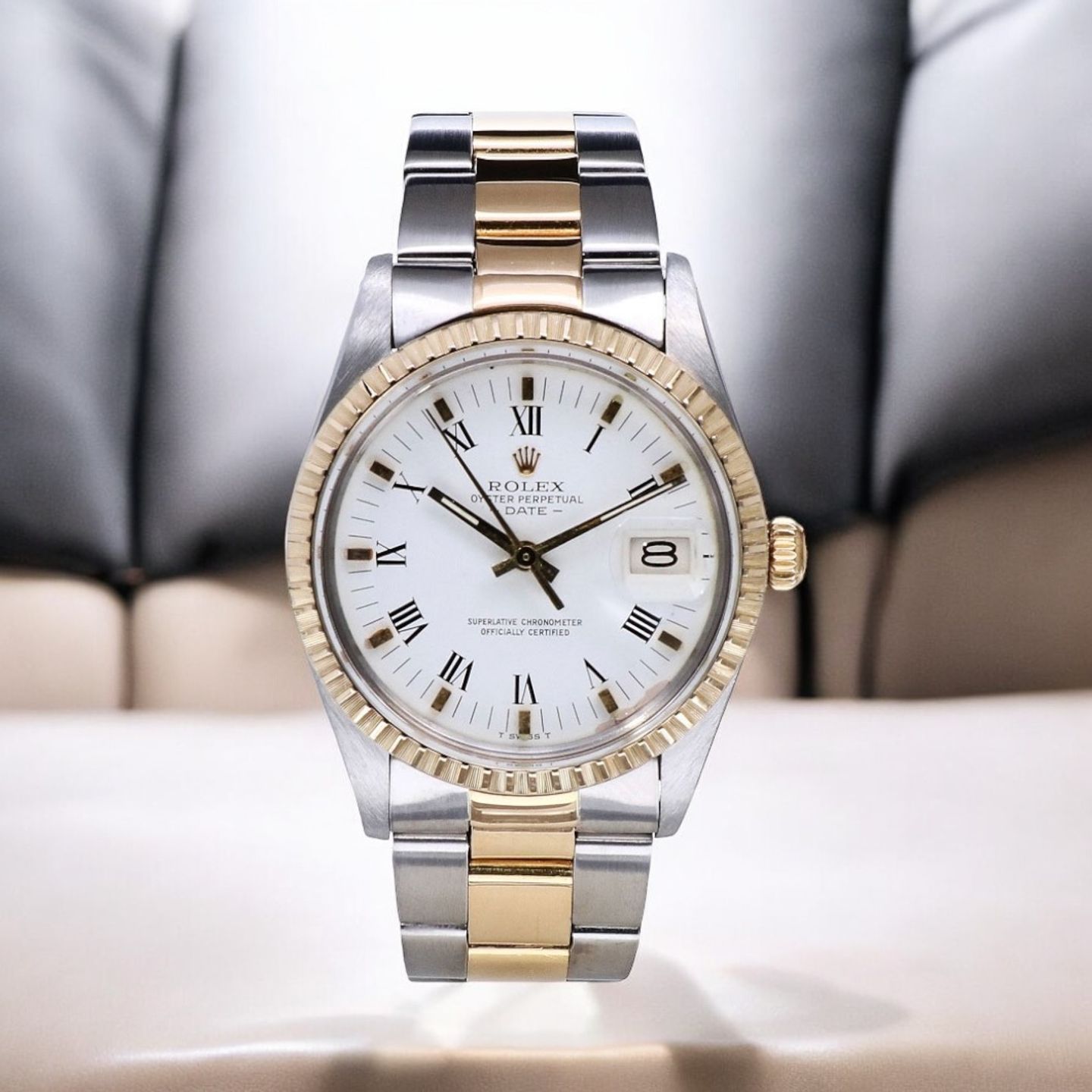 Rolex Oyster Perpetual Date 15053 (1983) - White dial 34 mm Gold/Steel case (5/7)