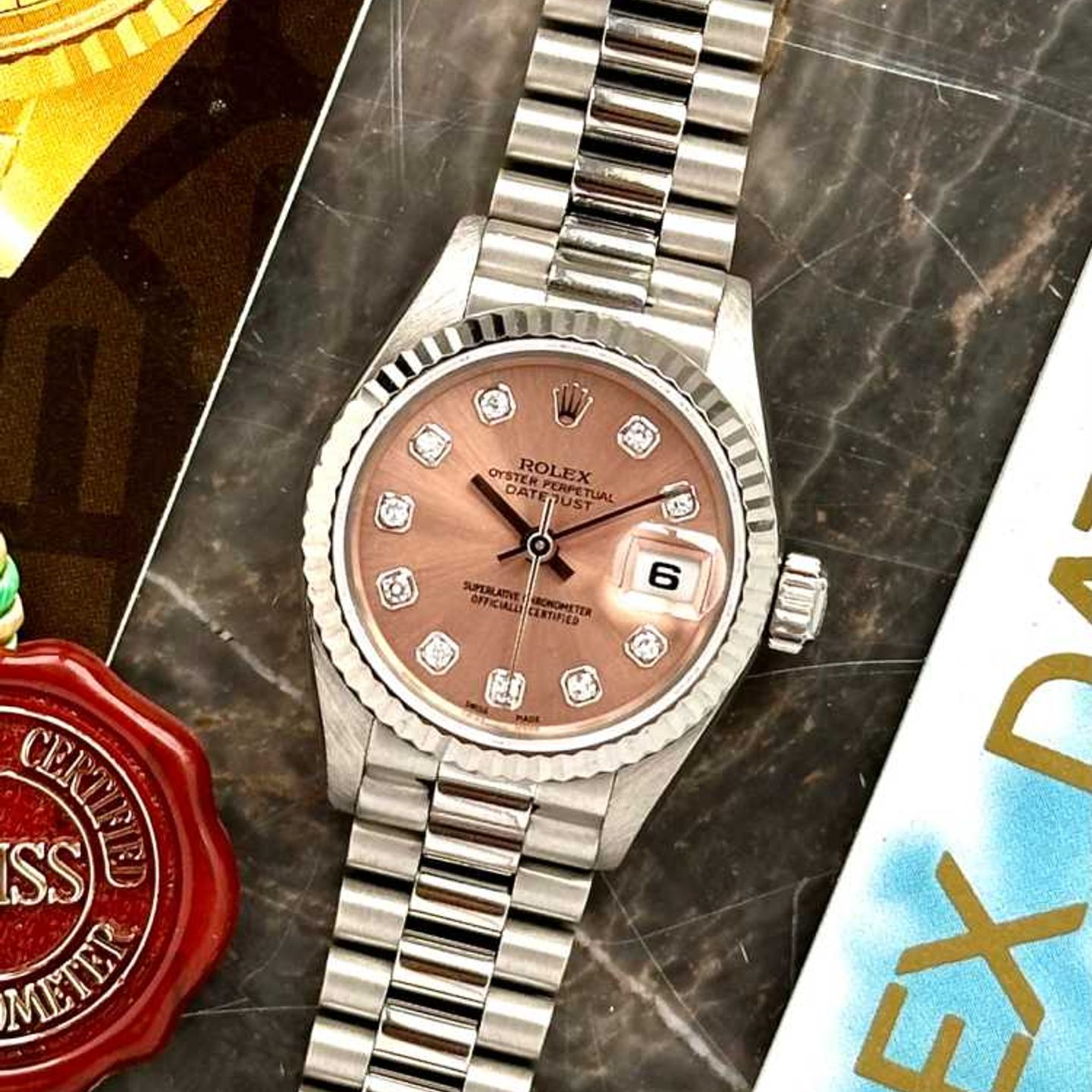 Rolex Lady-Datejust 69179 (1997) - Pink dial 26 mm White Gold case (1/8)