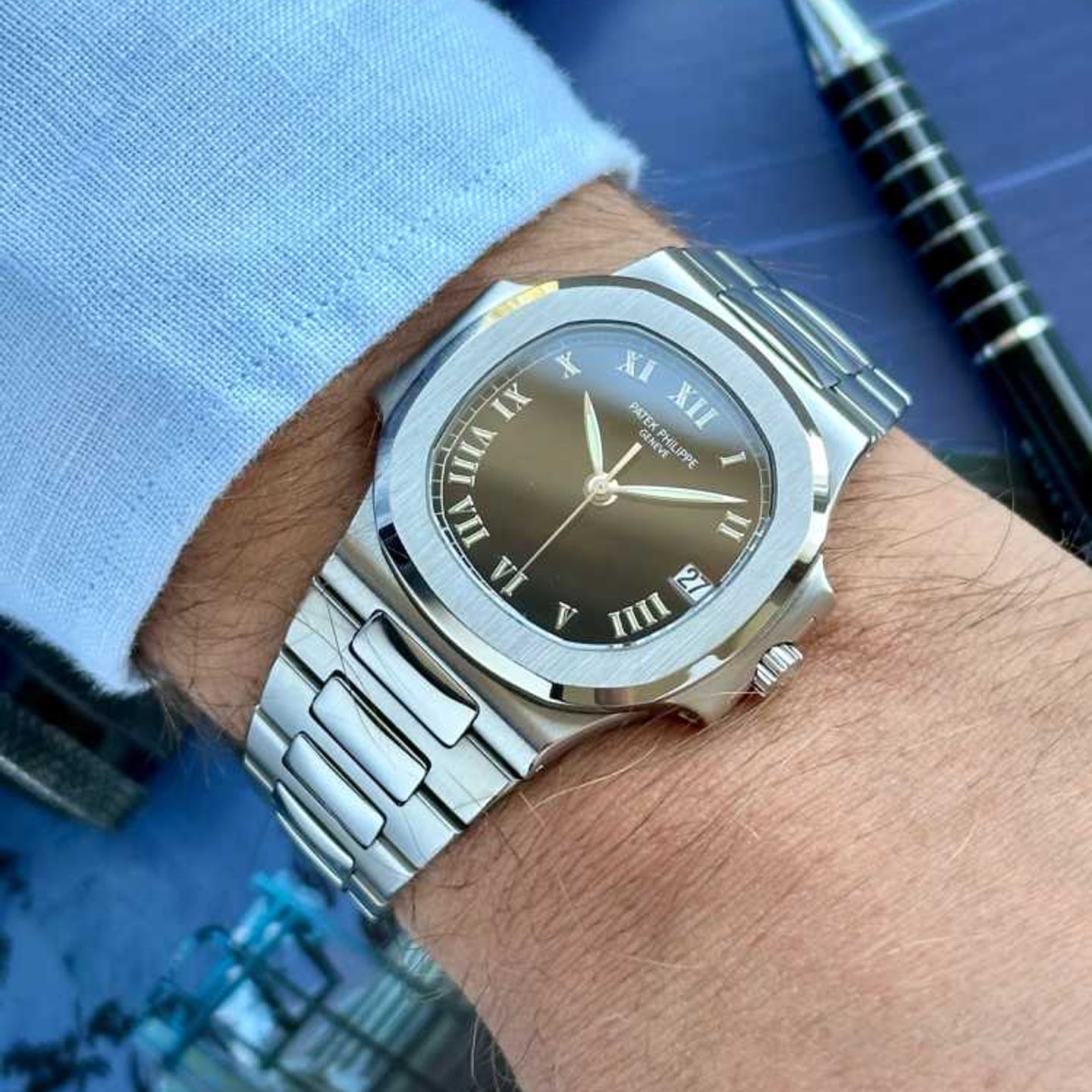 Patek Philippe Nautilus 3800 (2002) - Black dial 37 mm Steel case (3/8)