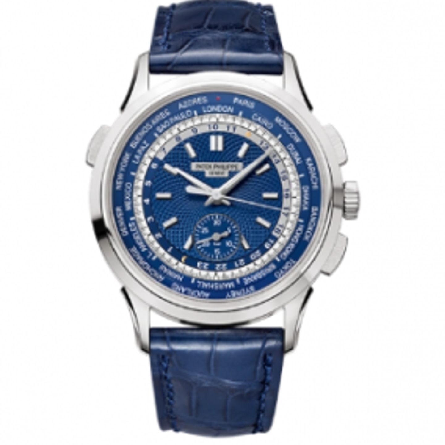Patek Philippe World Time Chronograph 5930G-001 (Unknown (random serial)) - Blue dial 39 mm White Gold case (1/1)