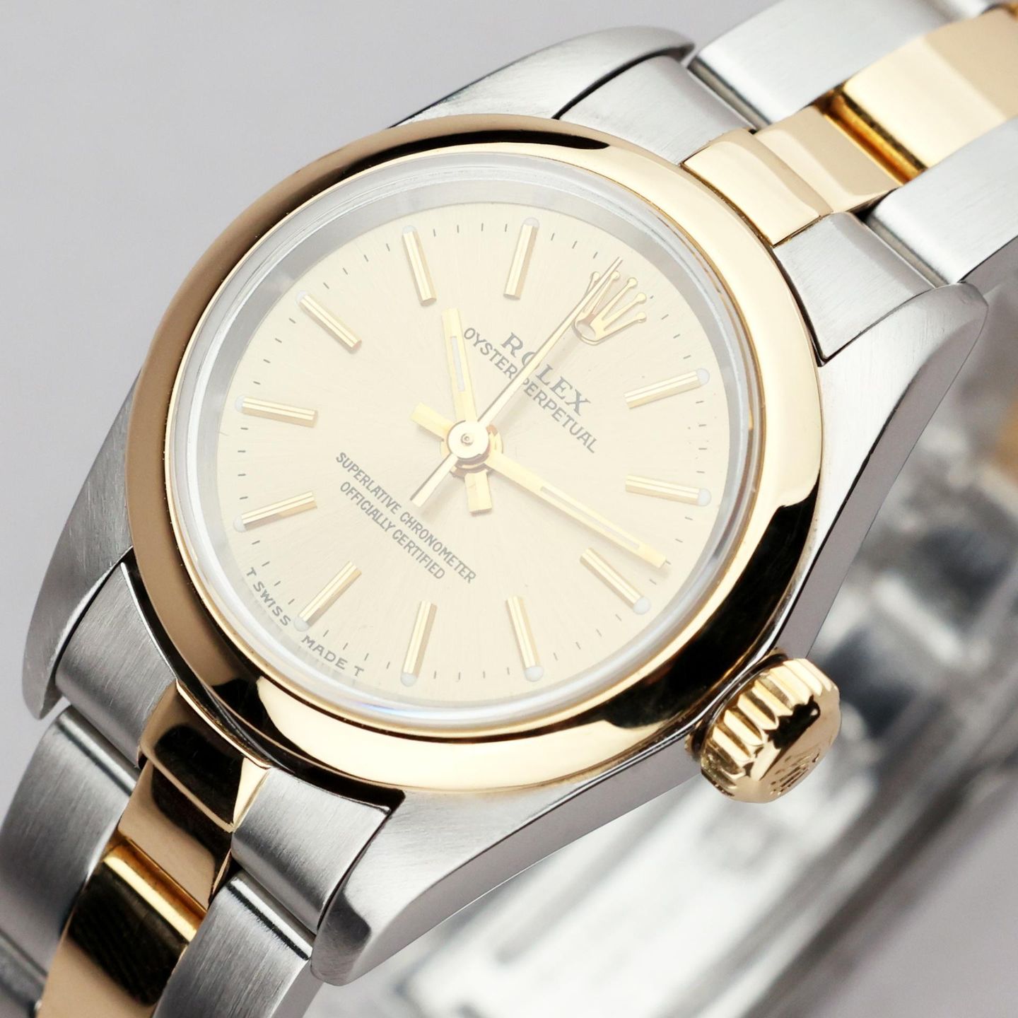 Rolex Oyster Perpetual 67193 (Onbekend (willekeurig serienummer)) - Champagne wijzerplaat 26mm Goud/Staal (5/7)