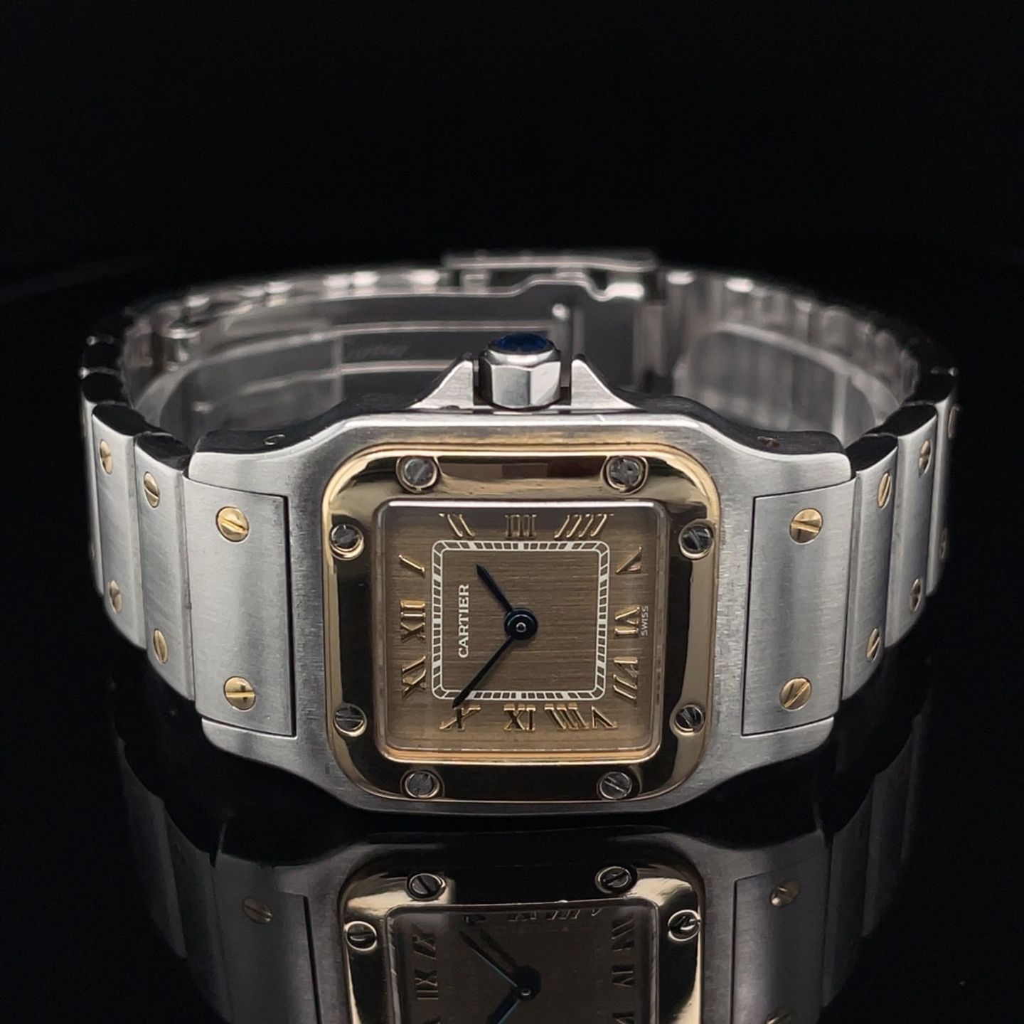 Cartier Santos Galbée 1057930 (1995) - Champagne dial 24 mm Gold/Steel case (7/8)