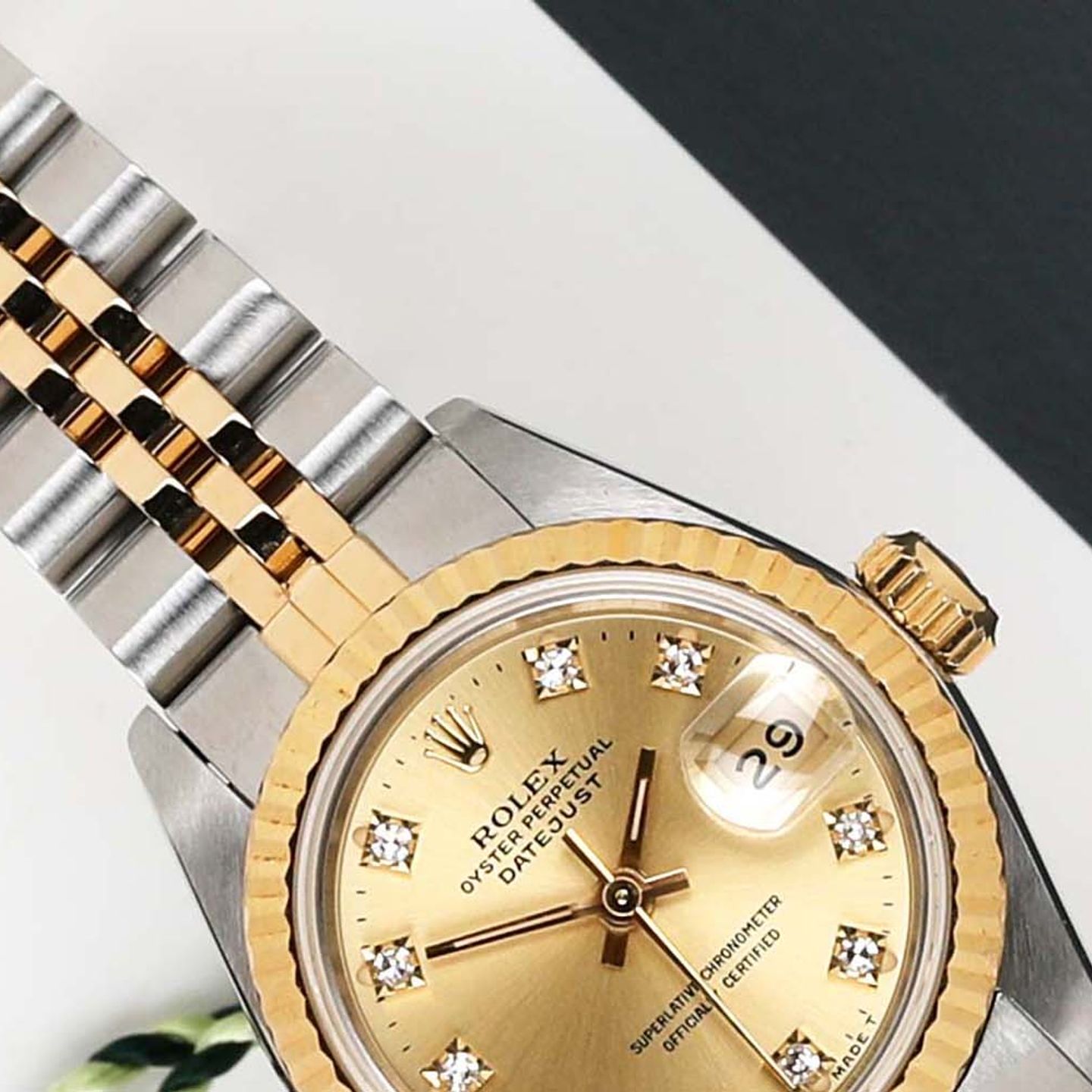 Rolex Lady-Datejust 69173 (1990) - Champagne wijzerplaat 26mm Goud/Staal (3/7)