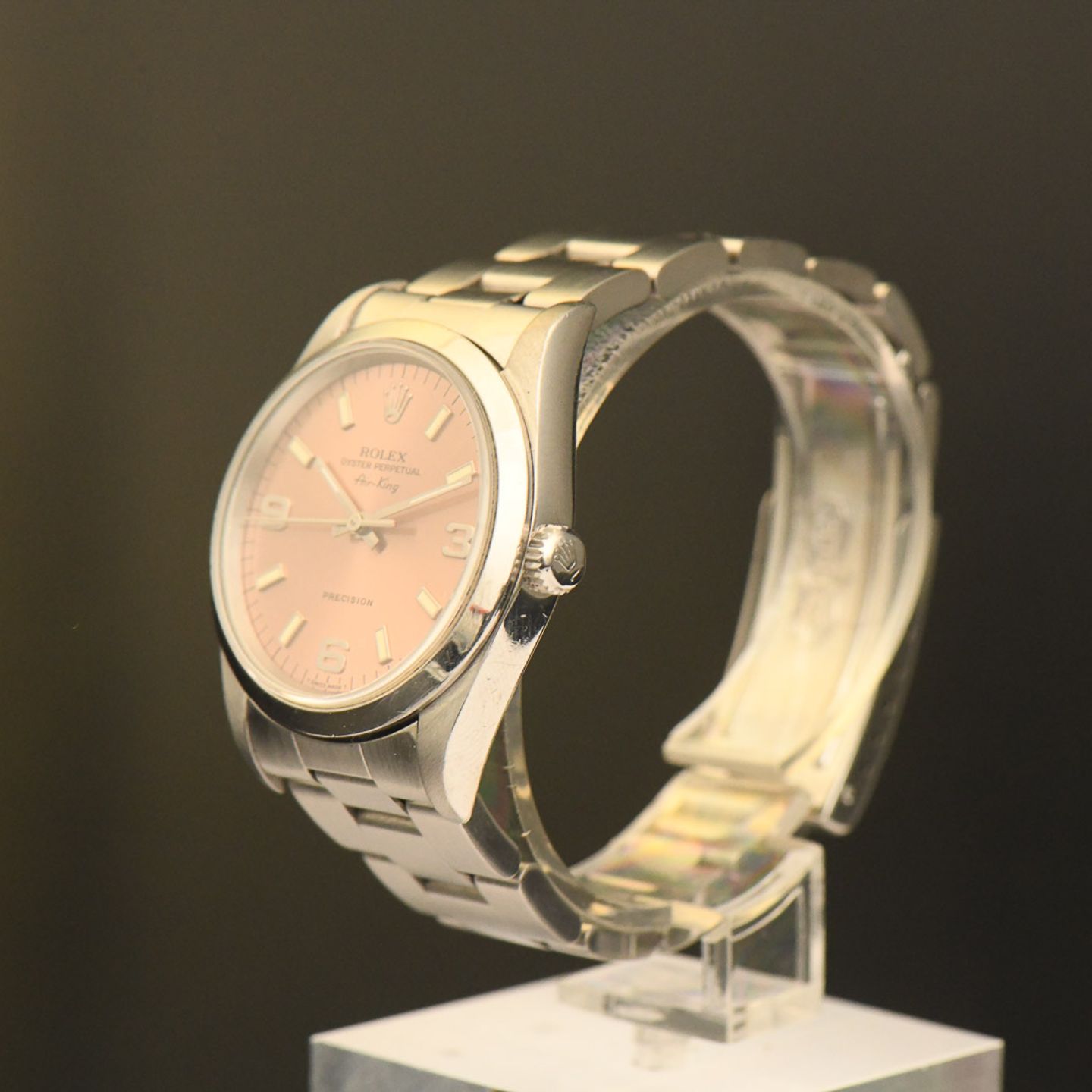 Rolex Air-King 14000 (1995) - Roze wijzerplaat 34mm Staal (3/8)