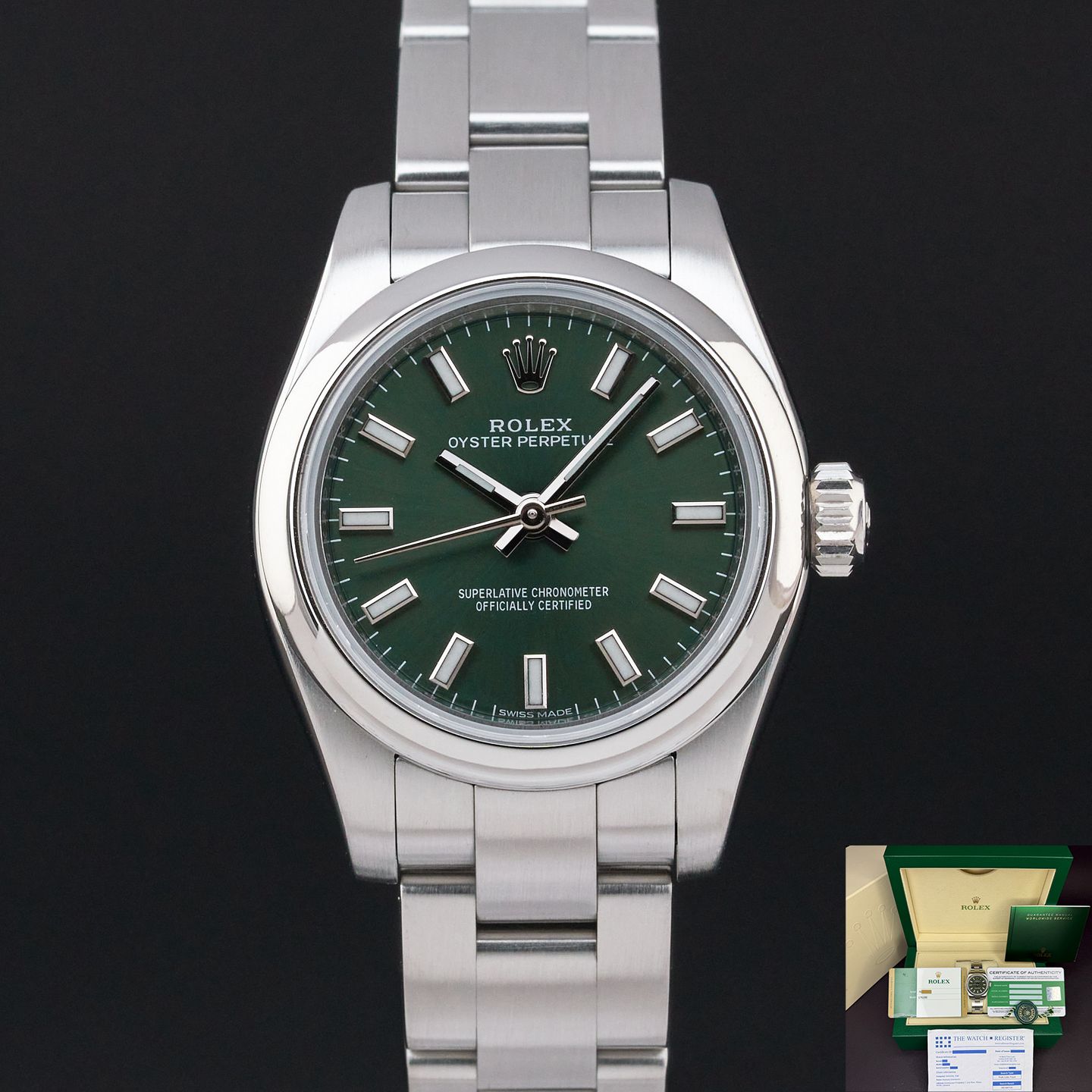 Rolex Oyster Perpetual 26 176200 (2016) - Groen wijzerplaat 26mm Staal (1/8)