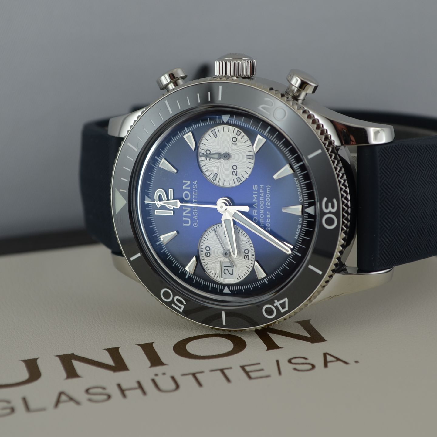 Union Glashütte Noramis Chronograph D012.927.18.057.00 (Unknown (random serial)) - Blue dial 43 mm Steel case (3/5)