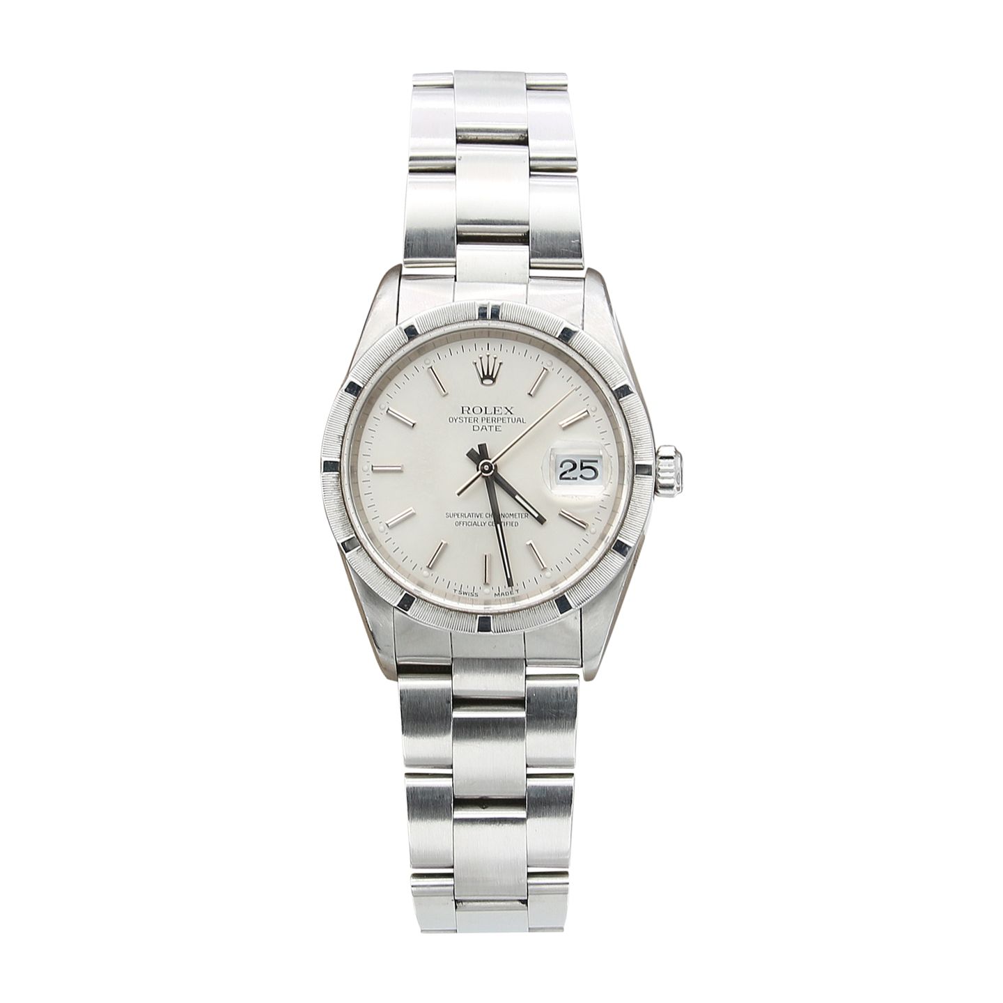 Rolex Oyster Perpetual Date 15210 (Onbekend (willekeurig serienummer)) - Zilver wijzerplaat 34mm Staal (1/7)