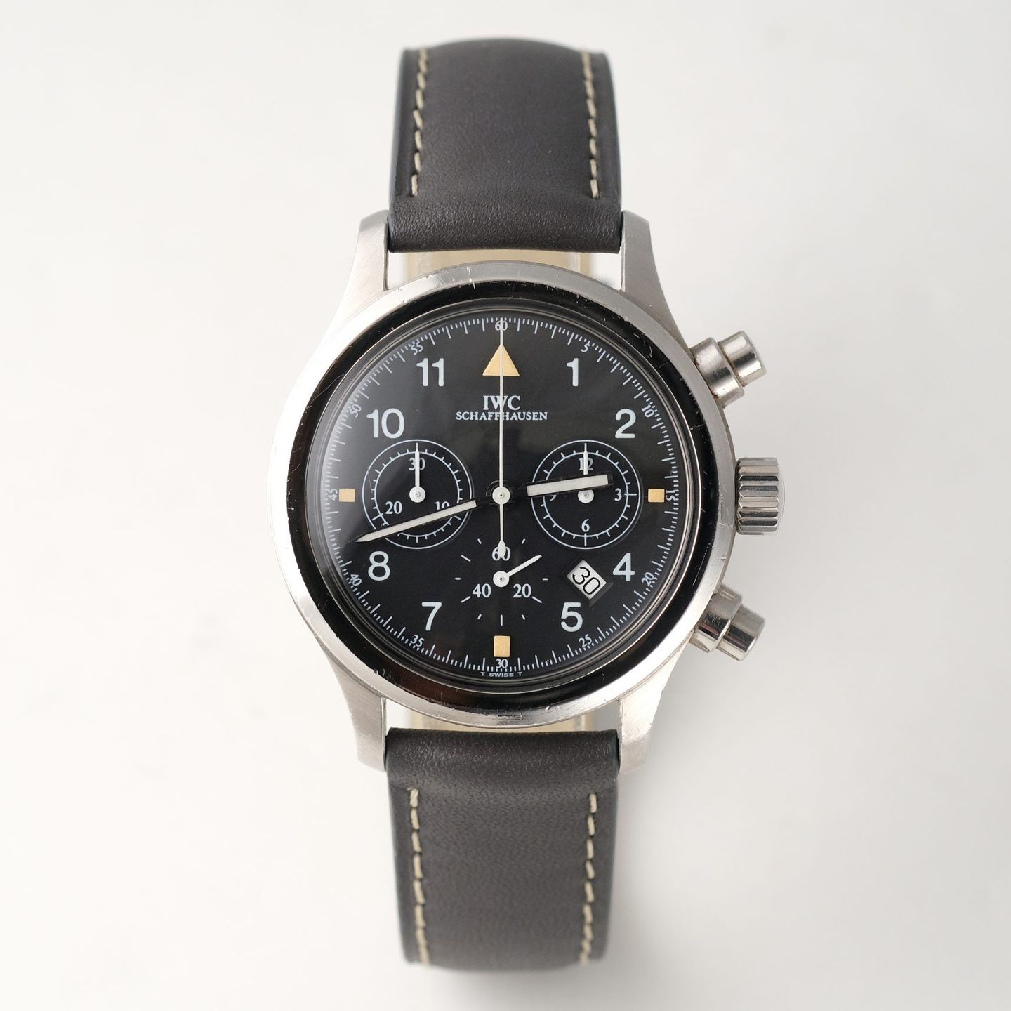 IWC Pilot Chronograph IW3740 (1990) - Zwart wijzerplaat 36mm Staal (1/8)