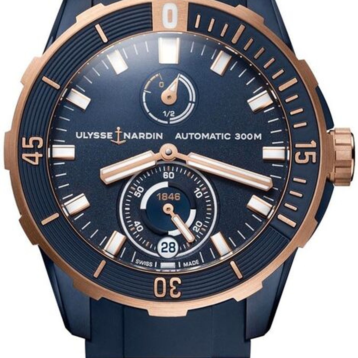 Ulysse Nardin Diver Chronometer 1185-170-3/BLUE (2026) - Blauw wijzerplaat 45mm Roségoud (1/1)
