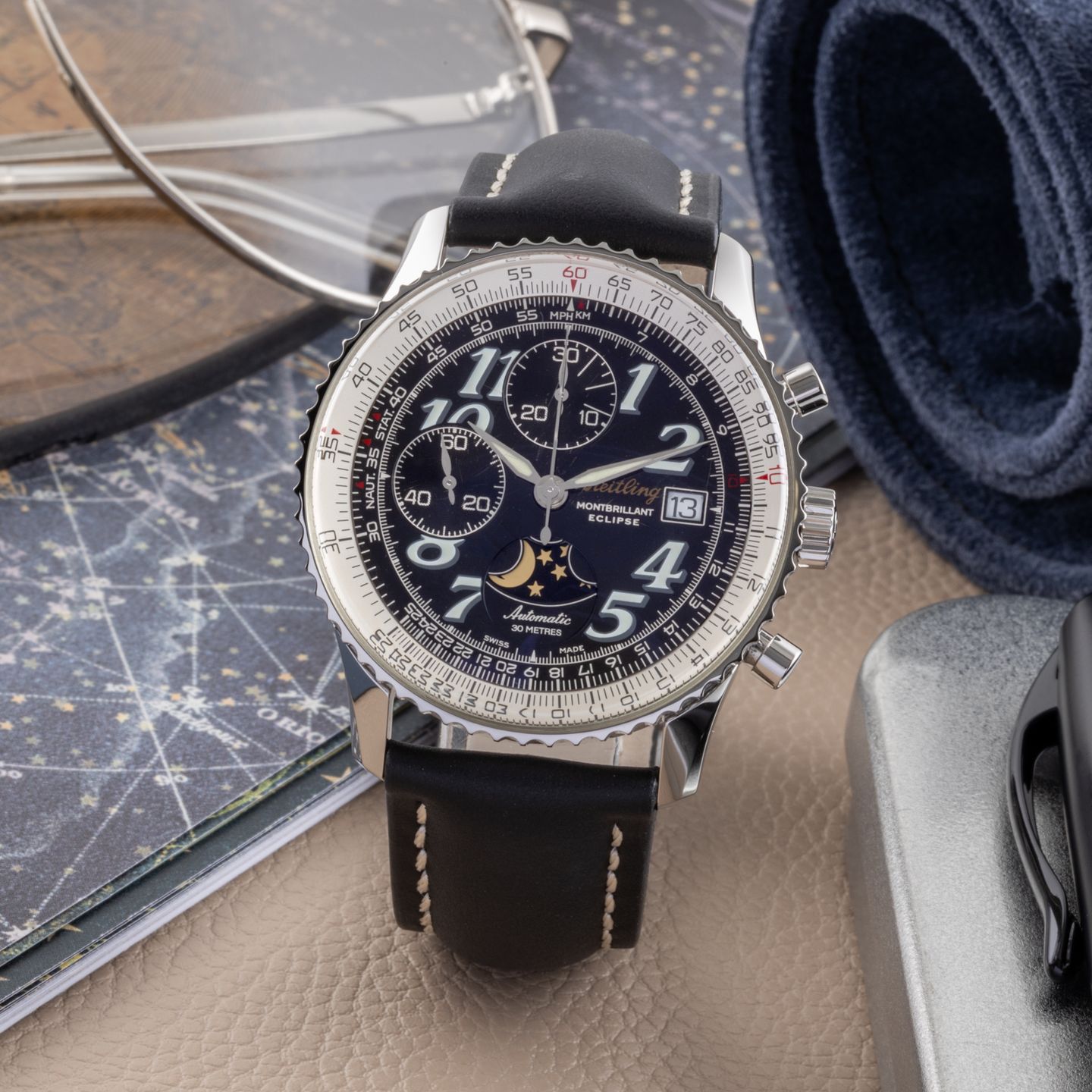 Breitling Montbrillant A43030 (Onbekend (willekeurig serienummer)) - Zwart wijzerplaat 41mm Staal (1/8)