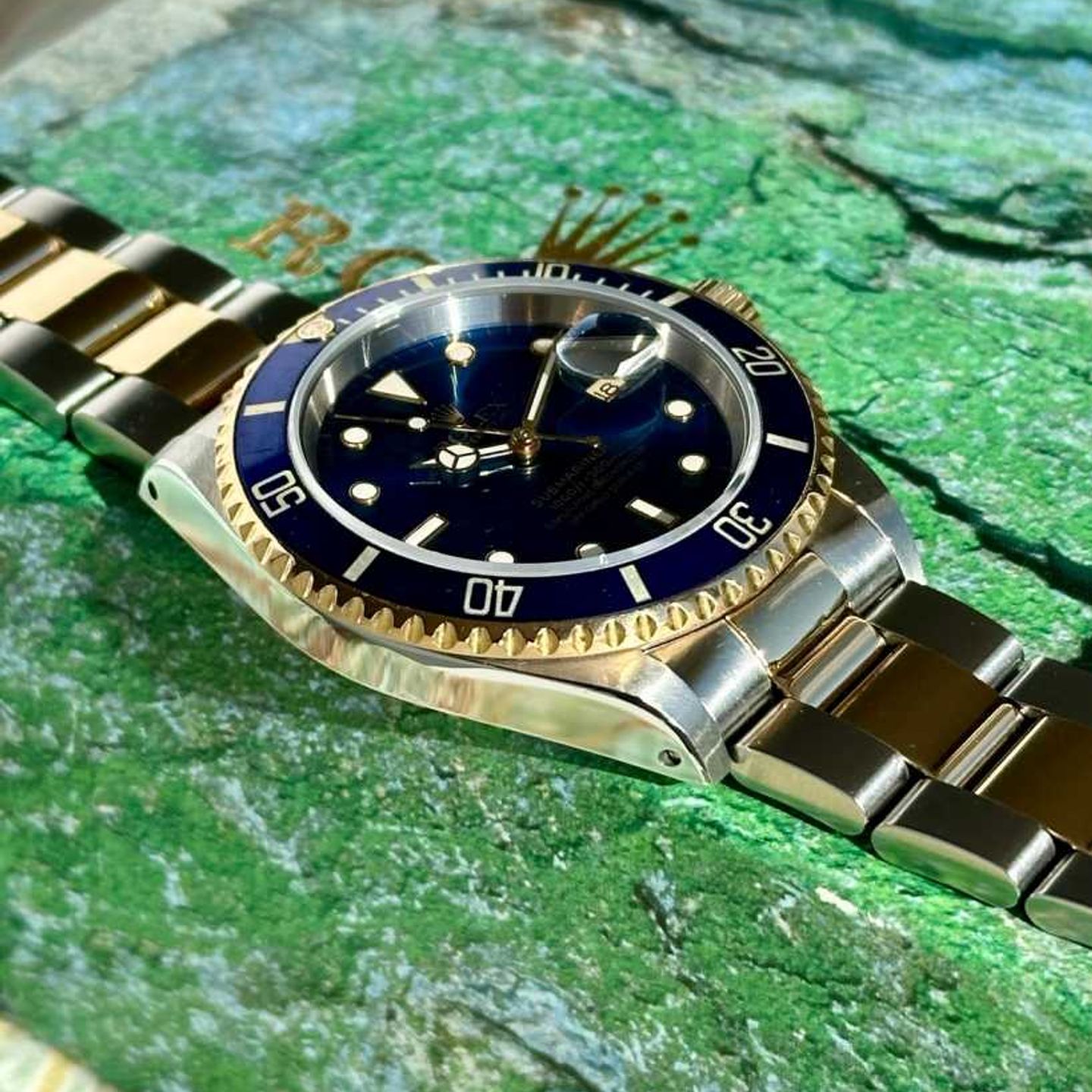 Rolex Submariner Date 16613 (1996) - Blue dial 40 mm Gold/Steel case (8/8)