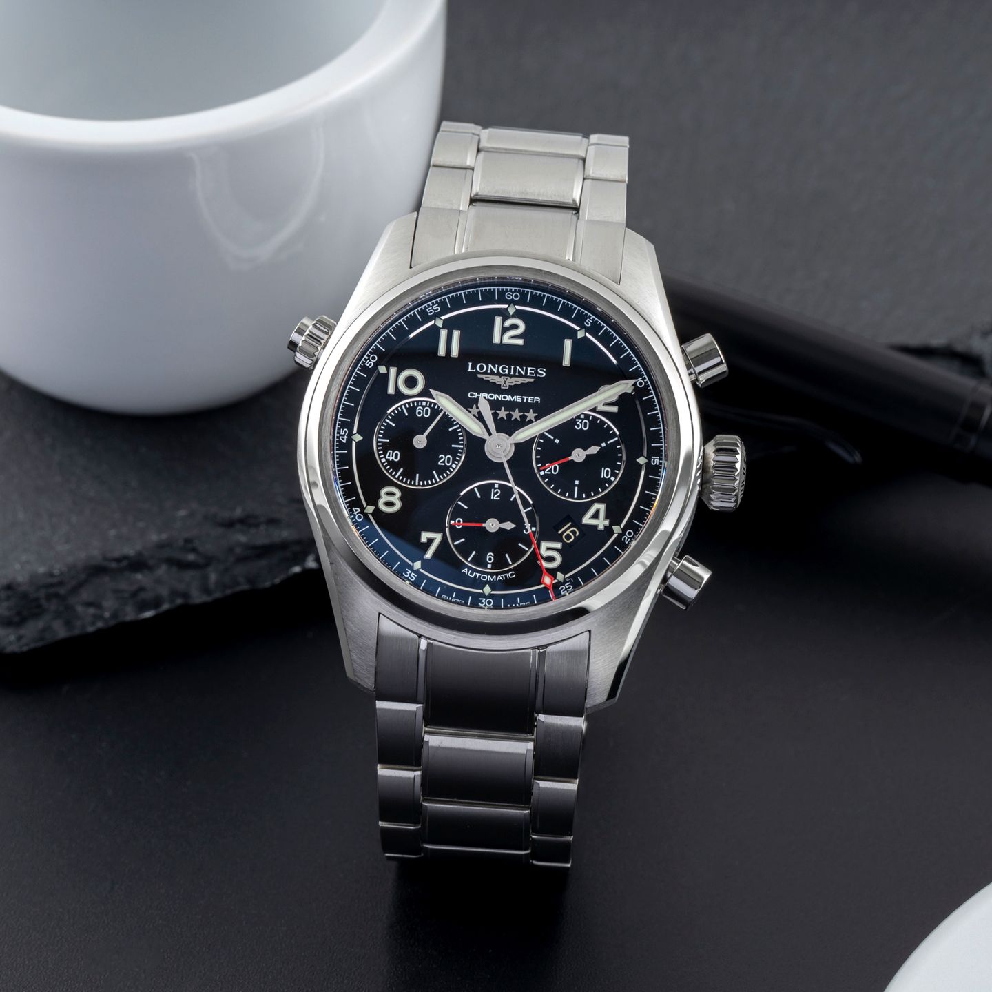 Longines Spirit L3.820.4.53.6 (Unknown (random serial)) - Black dial 42 mm Steel case (1/8)
