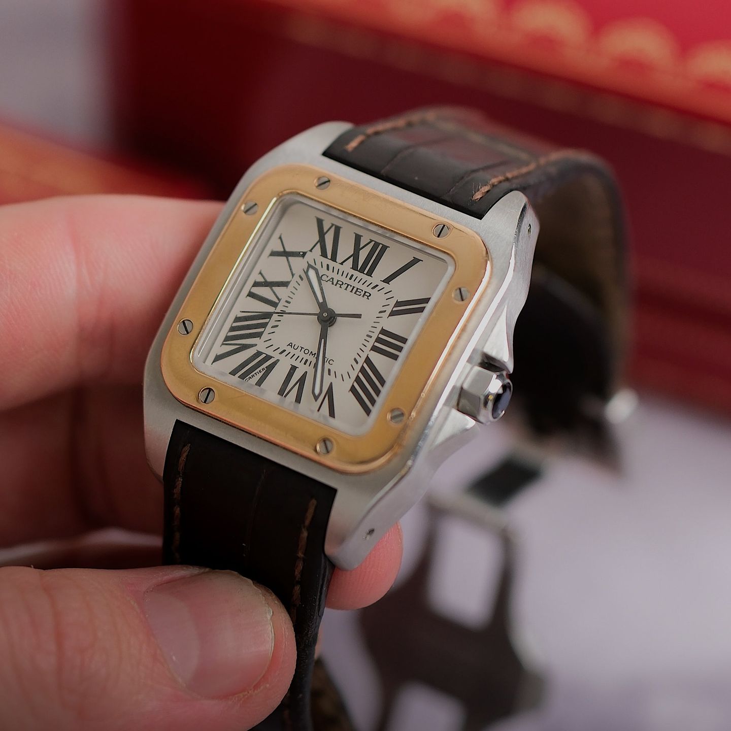 Cartier Santos 100 2878 (1904) - White dial 33 mm Steel case (2/8)