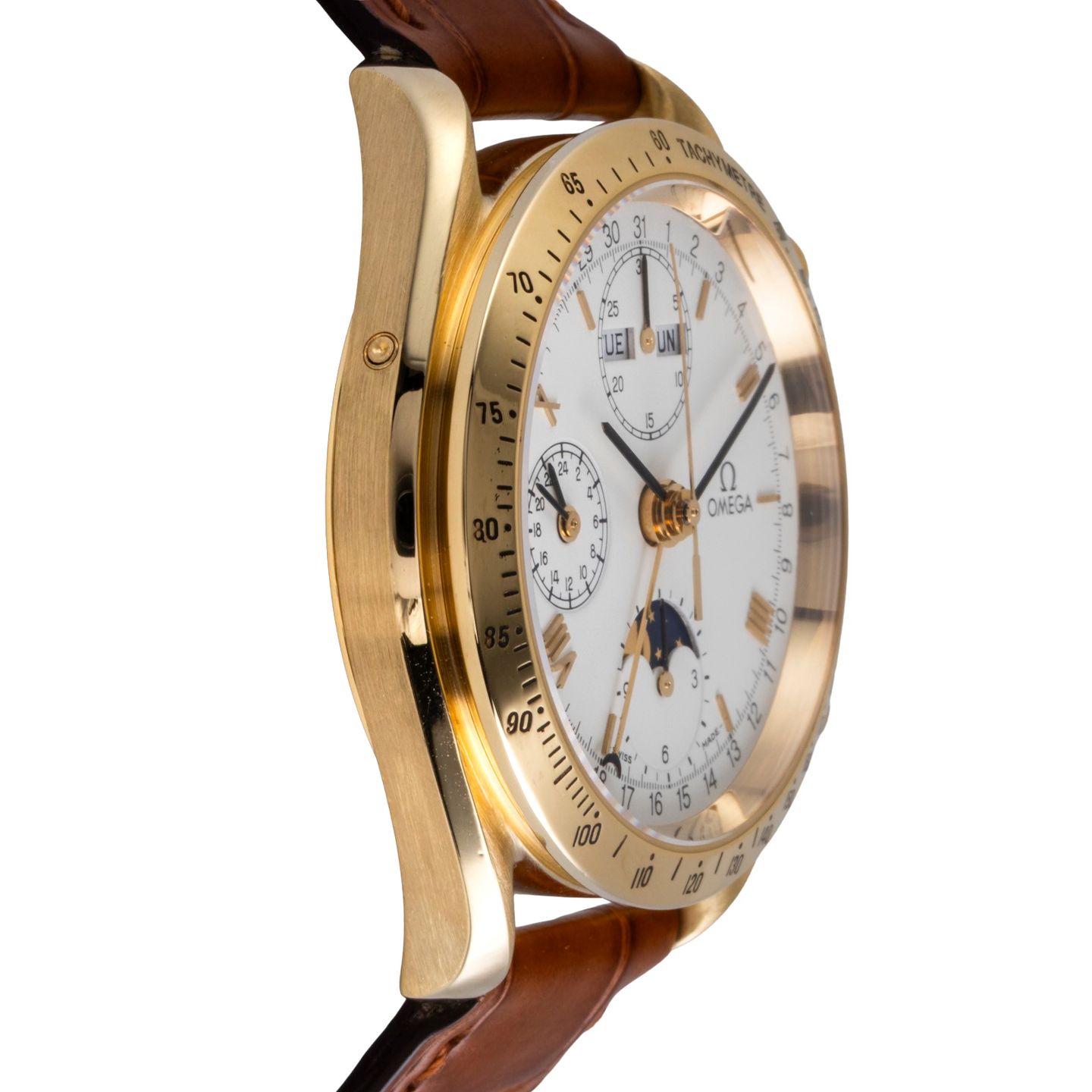 Omega Speedmaster Reduced 3131.20 (Unknown (random serial)) - White dial 39 mm Yellow Gold case (7/8)