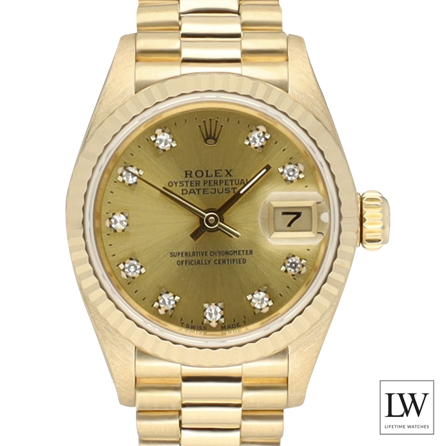 Rolex Lady-Datejust 69178 (1986) - Champagne dial 26 mm Yellow Gold case (7/8)