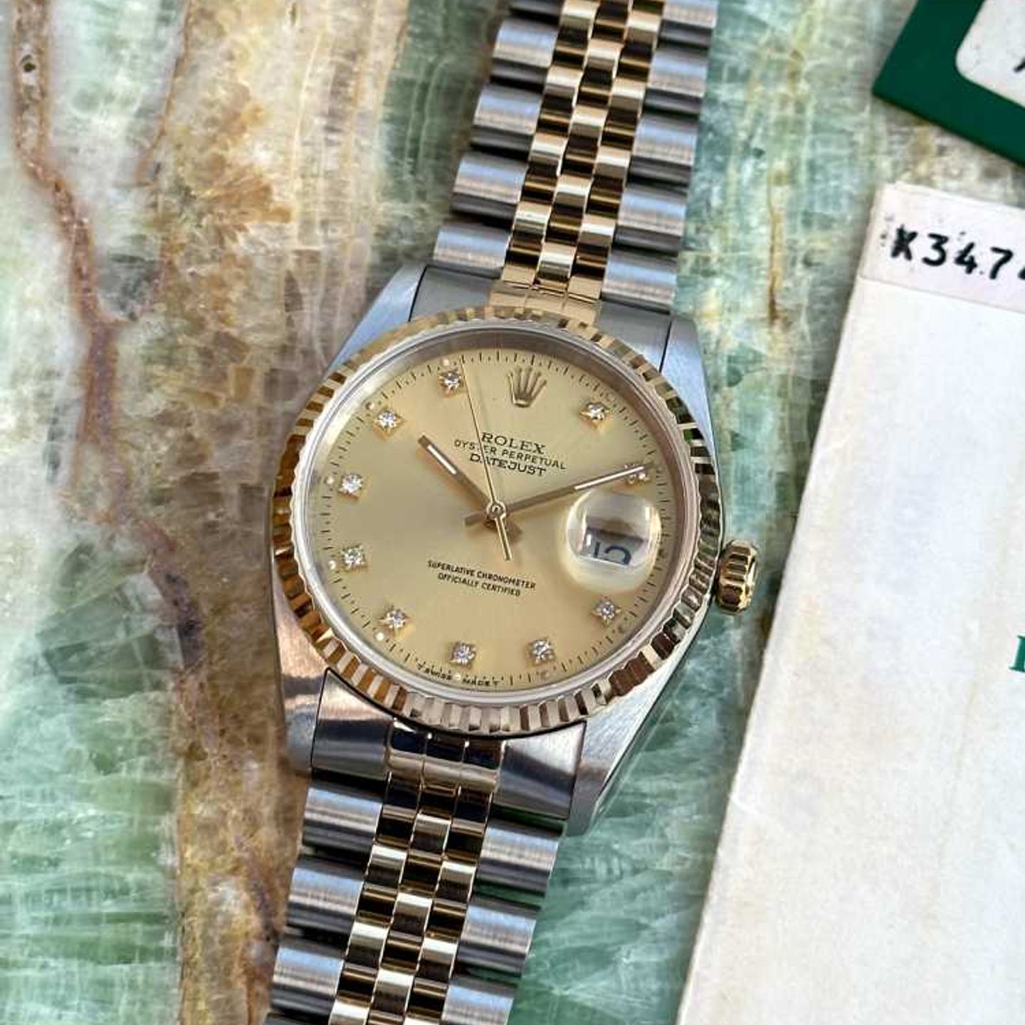 Rolex Datejust 16233 (1991) - Gold dial 36 mm Gold/Steel case (8/10)