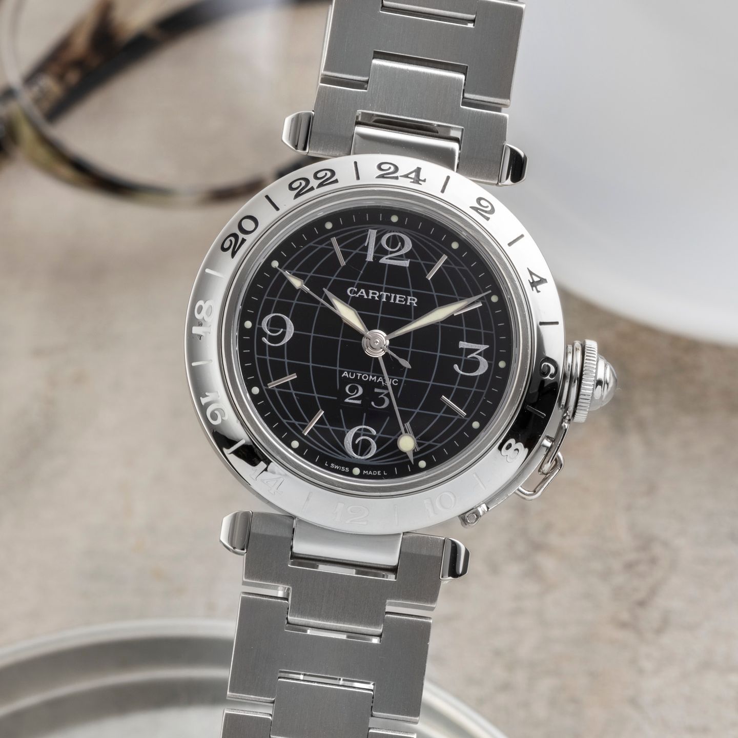 Cartier Pasha C W31049M7 (2005) - Zwart wijzerplaat 35mm Staal (3/8)