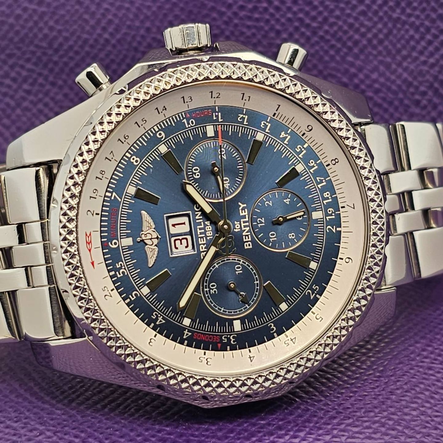 Breitling Bentley 6.75 A44362 (Onbekend (willekeurig serienummer)) - Blauw wijzerplaat 48mm Staal (3/5)