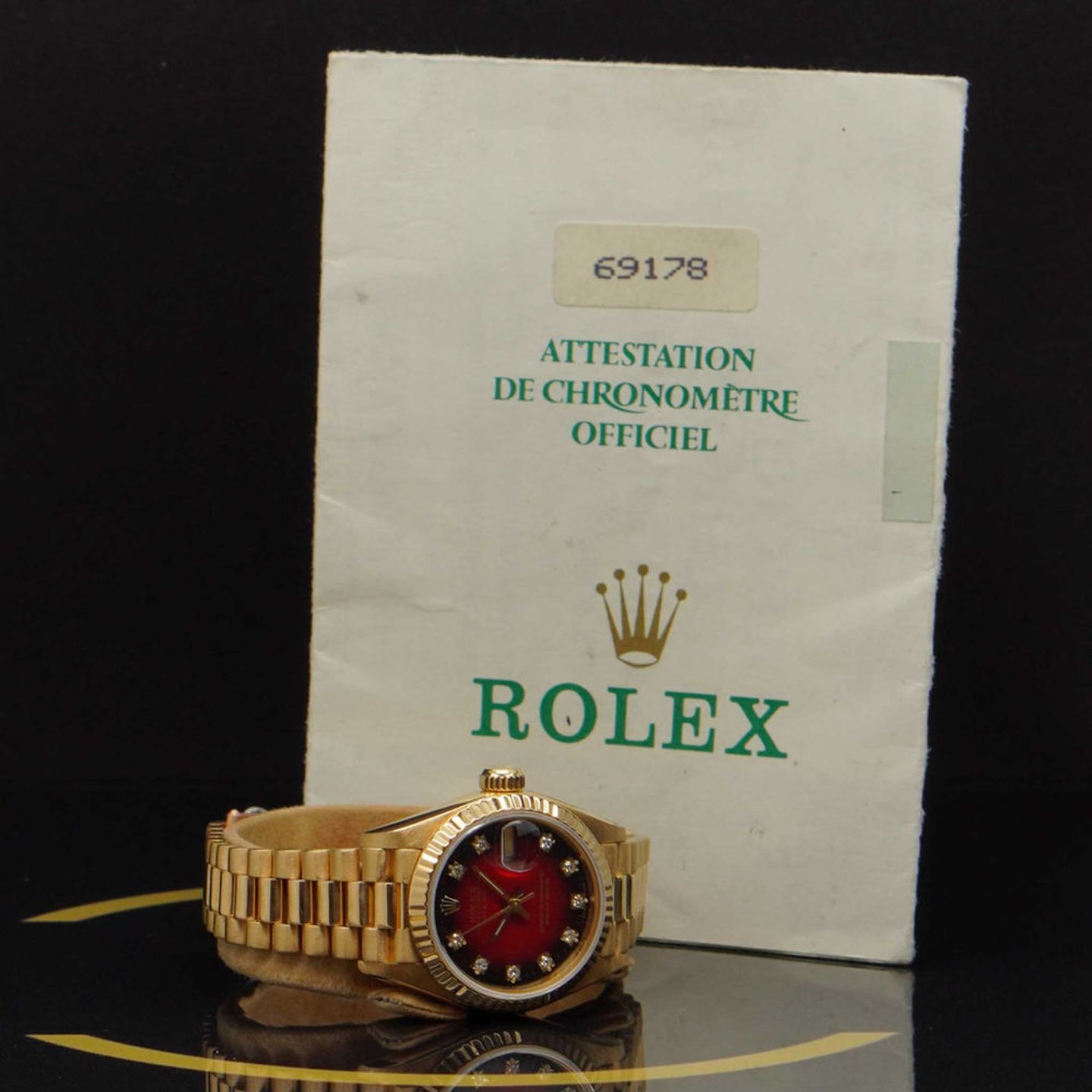 Rolex Lady-Datejust 69178 (1988) - Red dial 26 mm Yellow Gold case (4/6)
