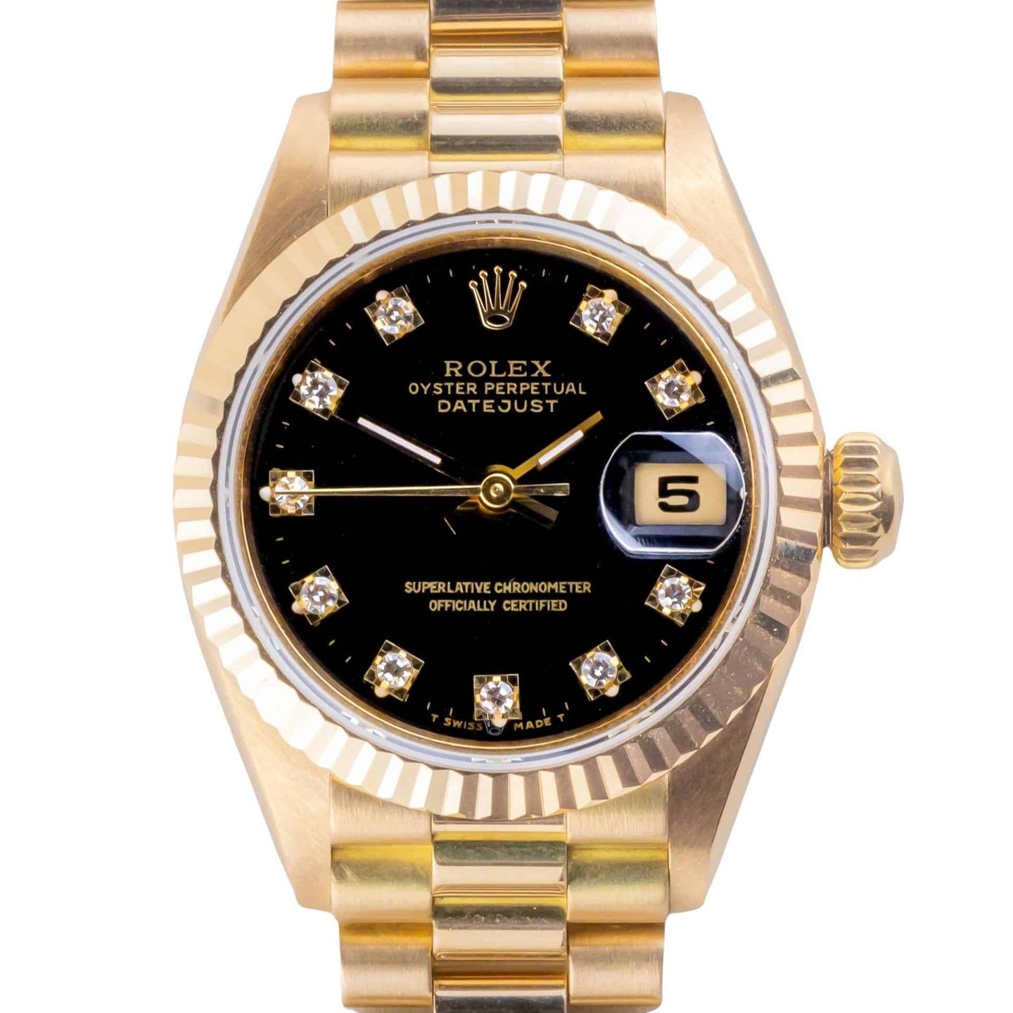 Rolex Lady-Datejust 69178 (1989) - Black dial 26 mm Yellow Gold case (3/8)