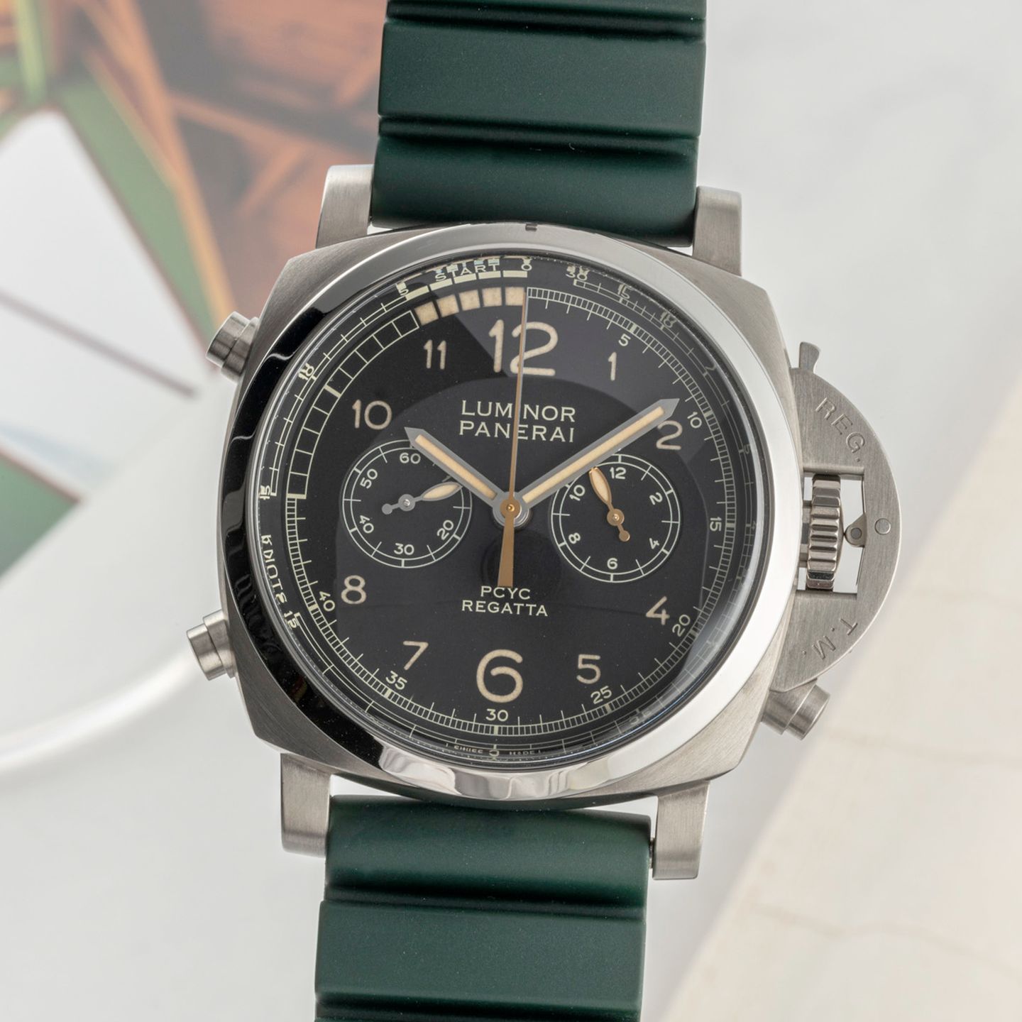 Panerai Luminor 1950 Regatta 3 Days Chrono Flyback PAM00652 (Onbekend (willekeurig serienummer)) - Zwart wijzerplaat 47mm Titanium (3/8)