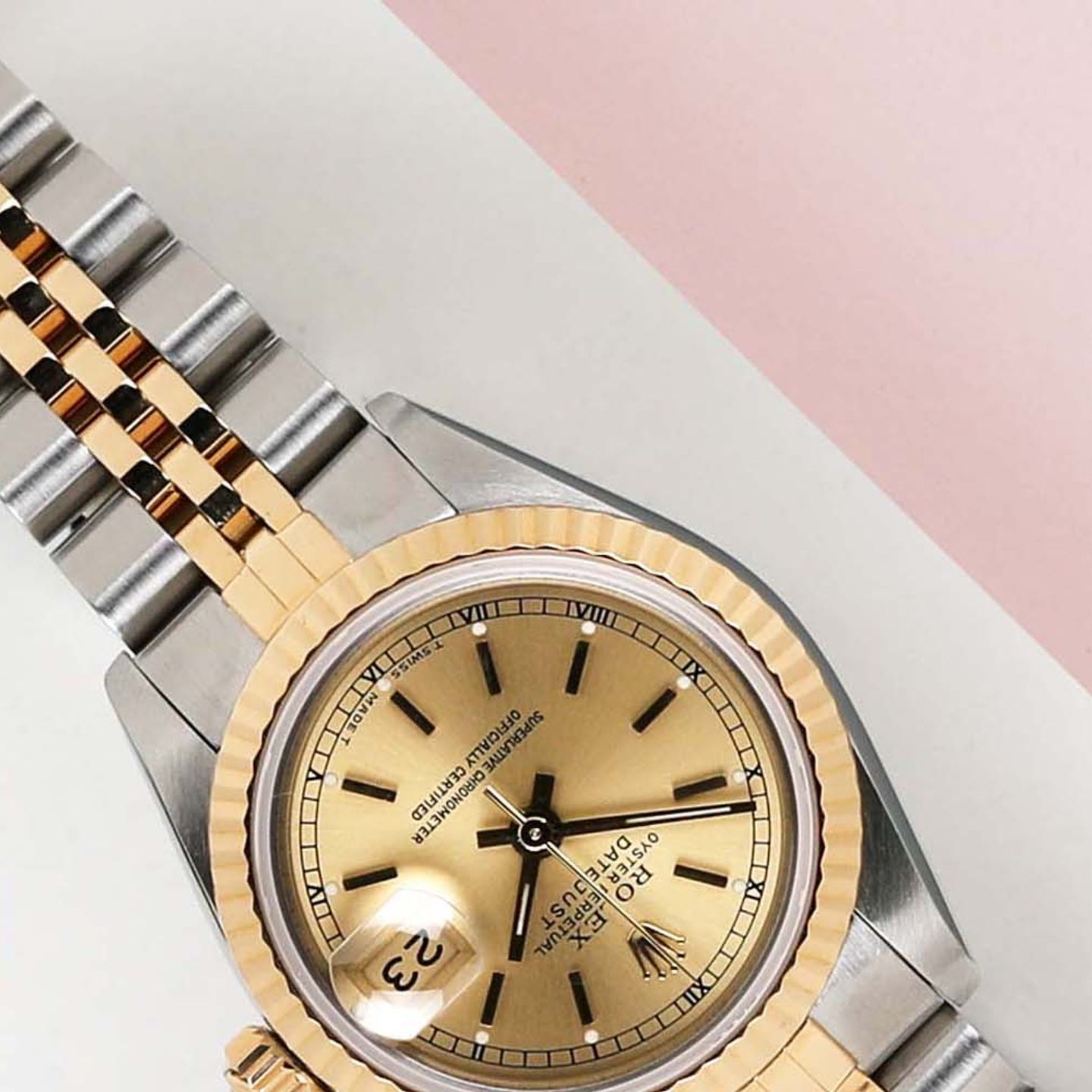 Rolex Lady-Datejust 69173 (1990) - Champagne dial 26 mm Gold/Steel case (3/7)