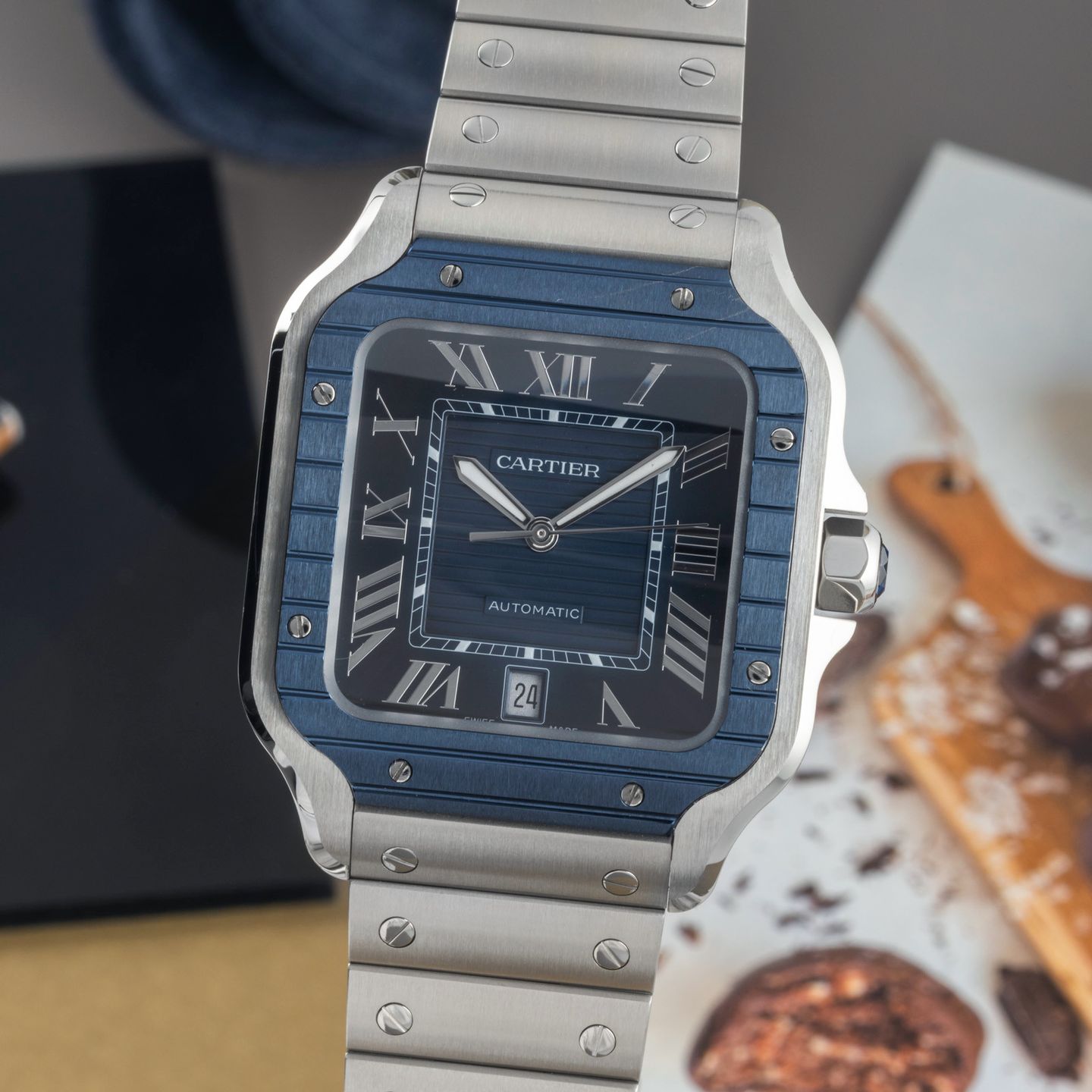 Cartier Santos WSSA0048 (Onbekend (willekeurig serienummer)) - Blauw wijzerplaat 40mm Staal (3/8)