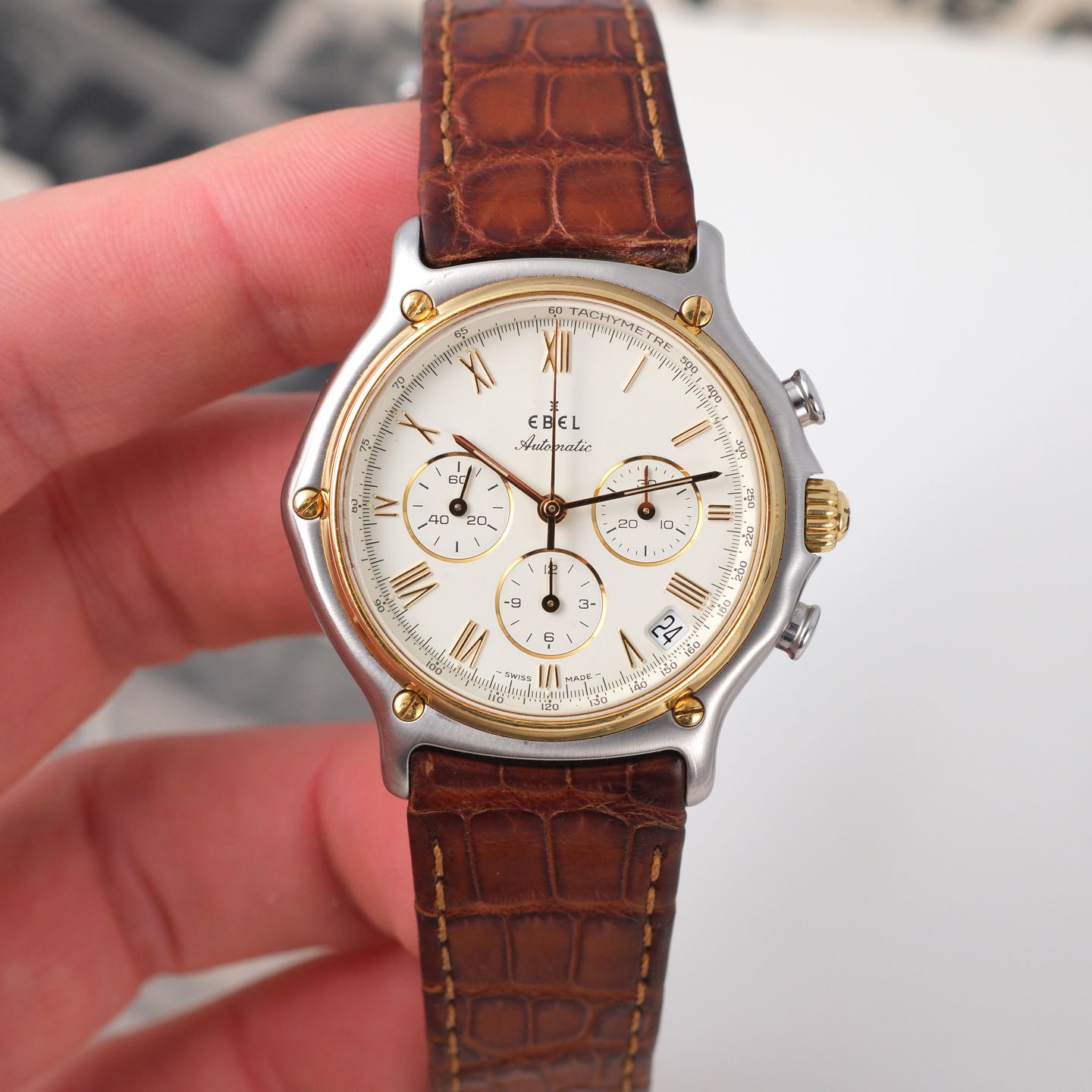 Ebel 1911 1134901 (1990) - White dial 39 mm Gold/Steel case (7/8)