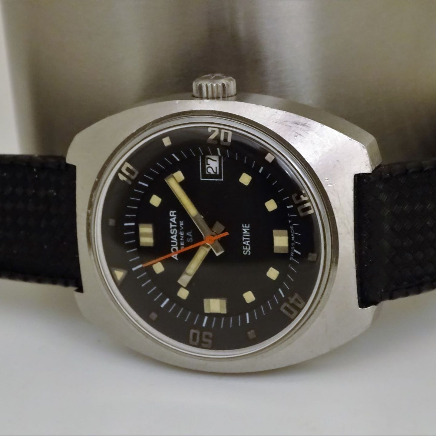 Aquastar Vintage 1000 (1970) - Black dial 39 mm Steel case (8/8)