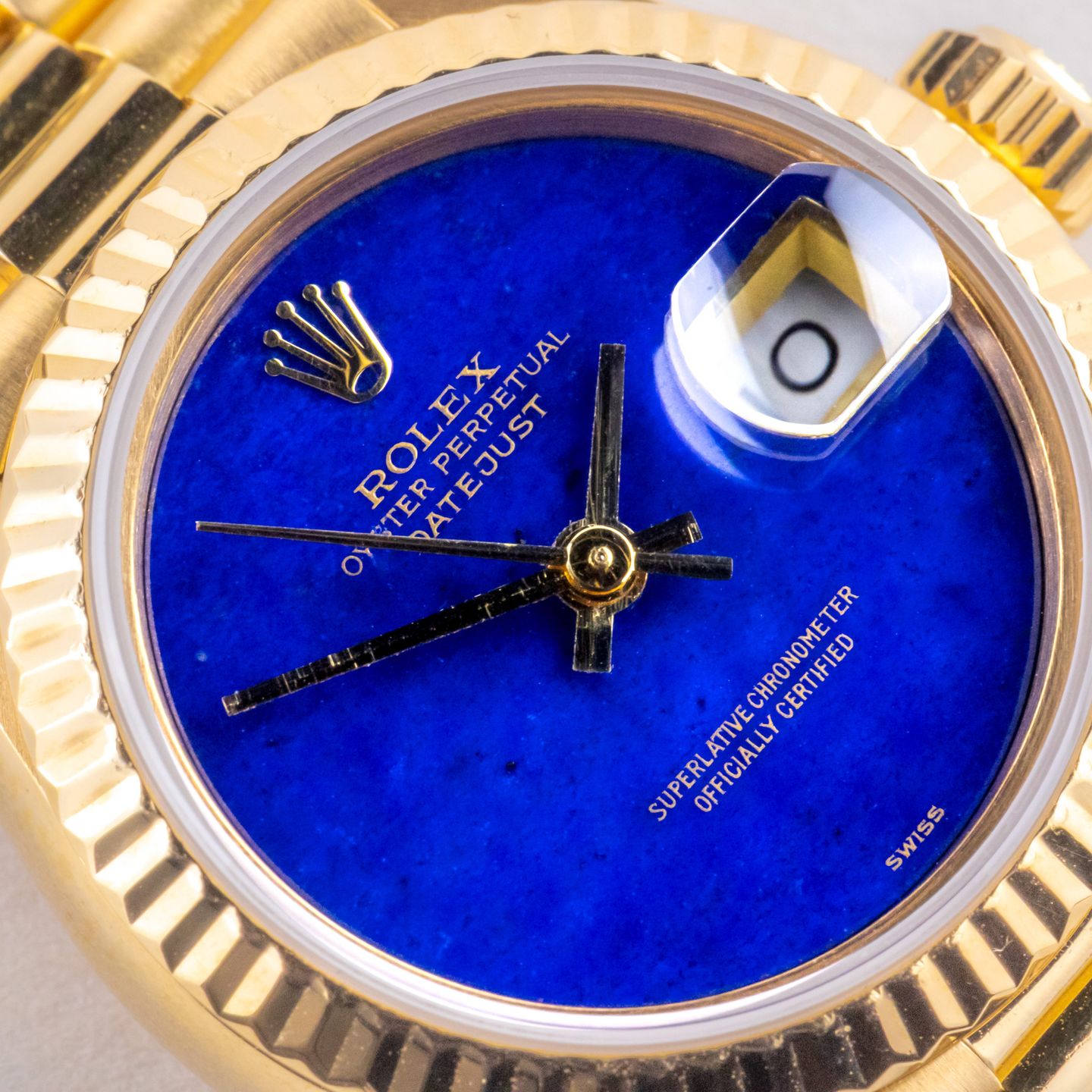 Rolex Lady-Datejust 69178 (1991) - Blue dial 26 mm Yellow Gold case (2/8)