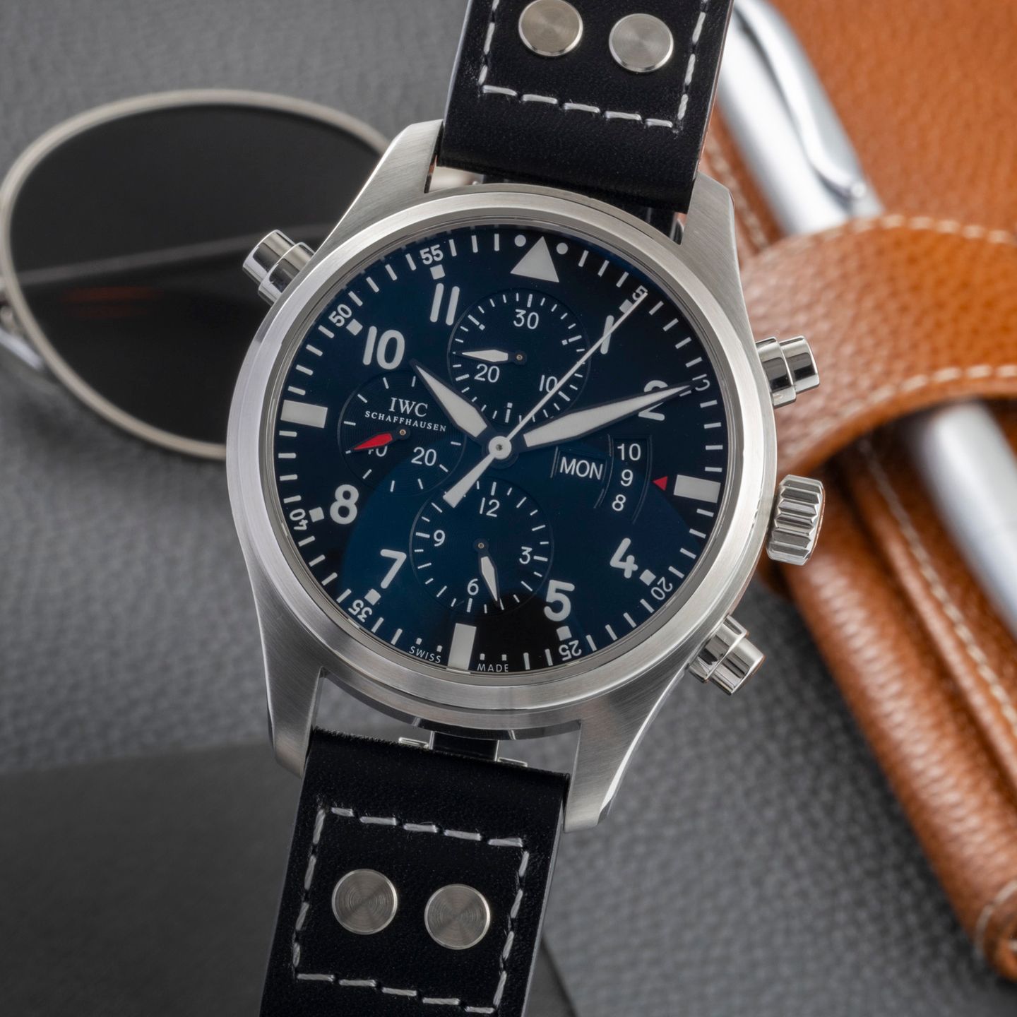 IWC Pilot Double Chronograph IW377801 (Onbekend (willekeurig serienummer)) - Zwart wijzerplaat 46mm Staal (3/8)