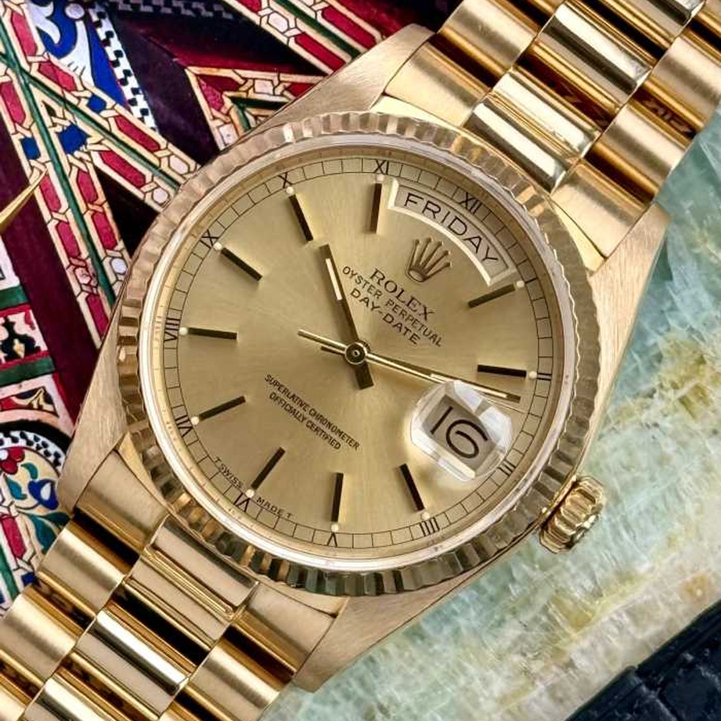 Rolex Day-Date 18038 (1987) - Gold dial 36 mm Yellow Gold case (5/8)