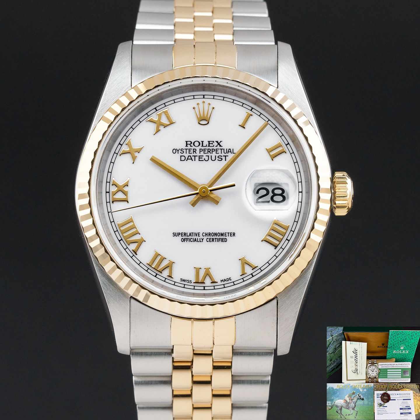 Rolex Datejust 36 16233 (1998) - White dial 36 mm Gold/Steel case (1/8)