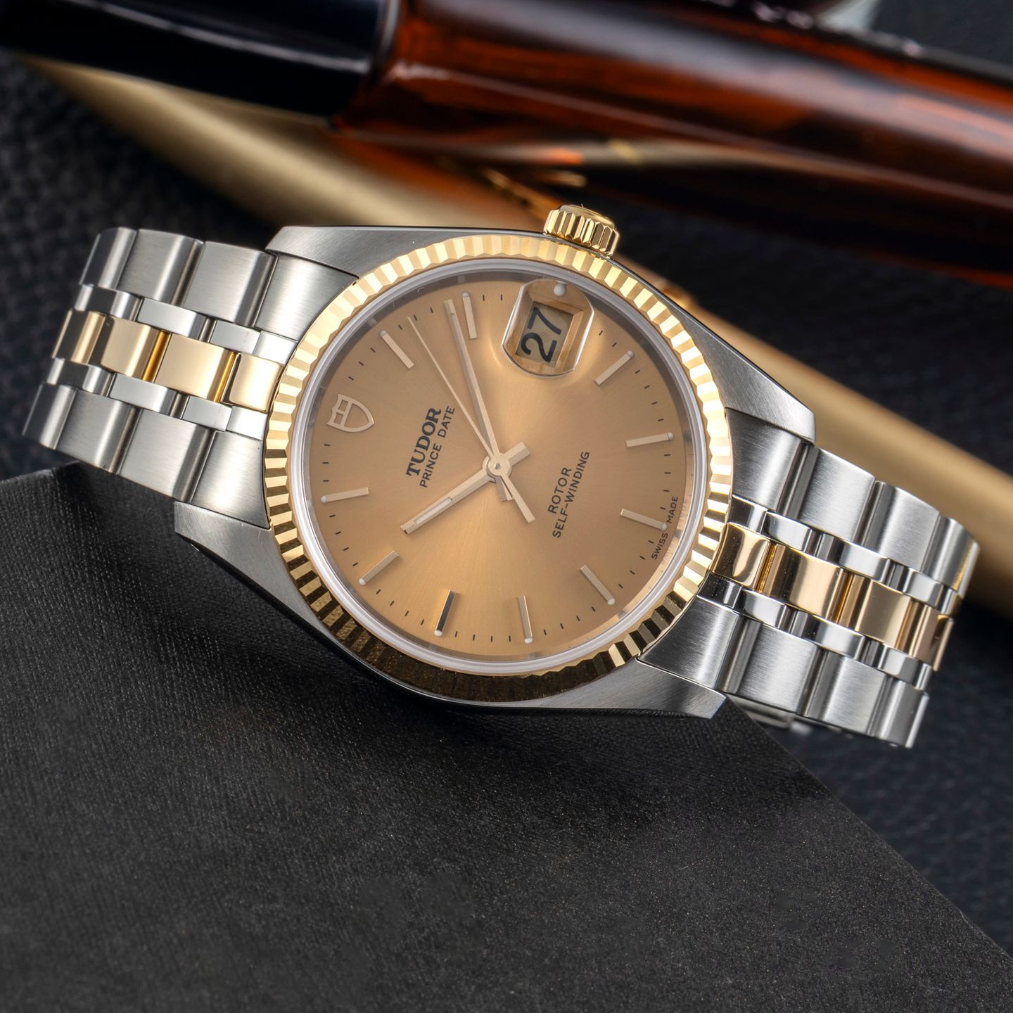 Tudor Prince Date 74033 (Onbekend (willekeurig serienummer)) - Champagne wijzerplaat 34mm Goud/Staal (2/8)