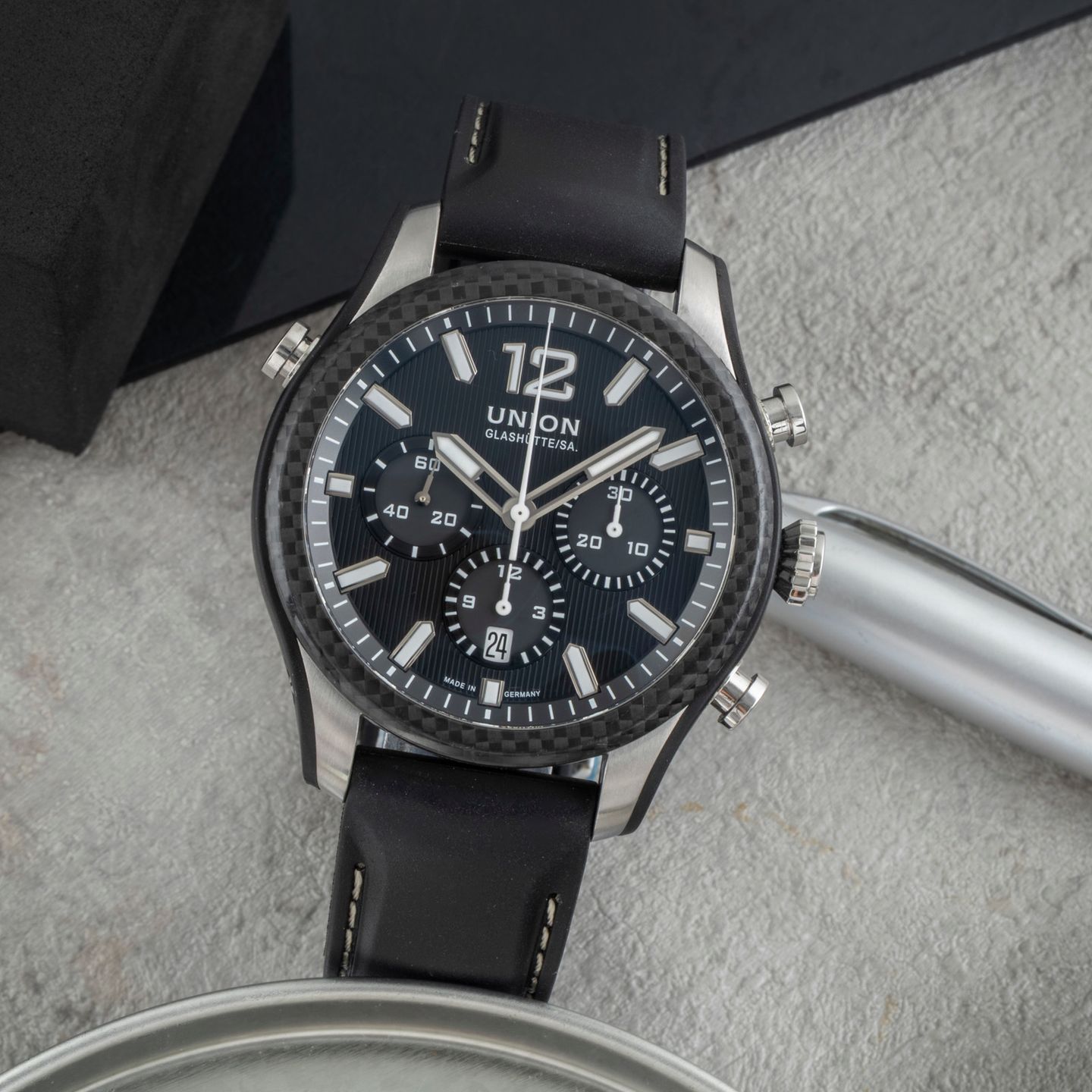 Union Glashütte Belisar Chronograph D009.927.26.207.00 (2018) - Zwart wijzerplaat 45mm Staal (1/8)