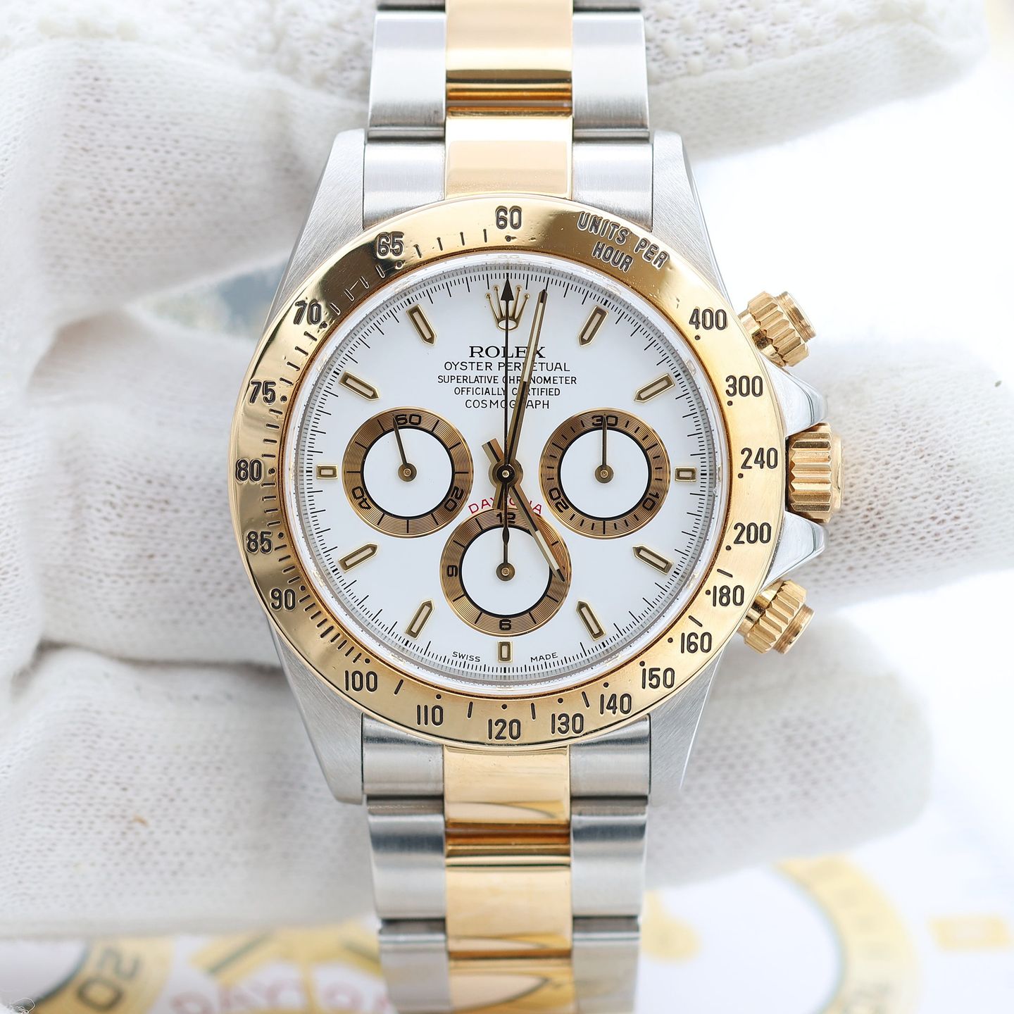Rolex Daytona 16523 (Unknown (random serial)) - White dial 40 mm Gold/Steel case (6/8)