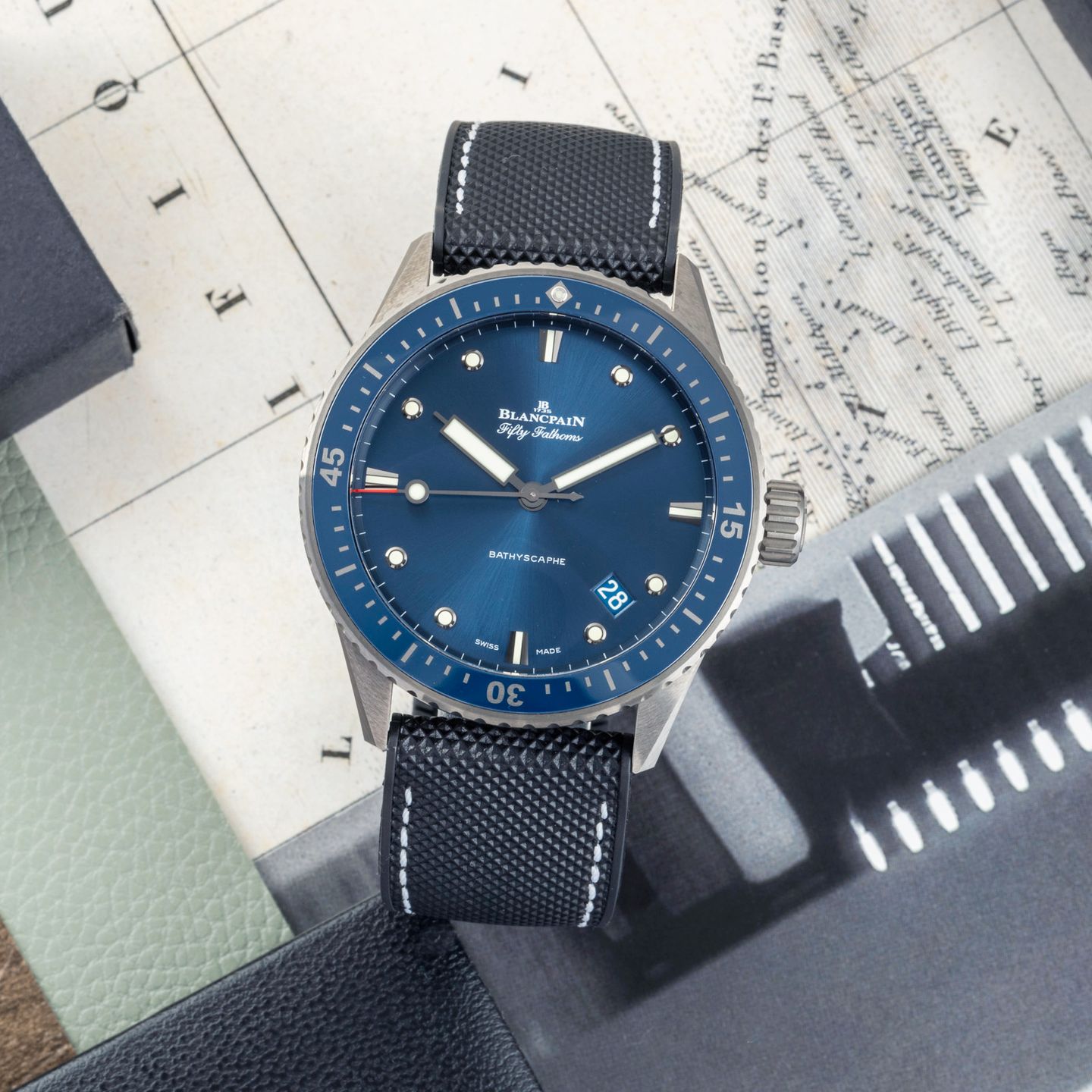 Blancpain Fifty Fathoms 5000-0240-O52A (Onbekend (willekeurig serienummer)) - Blauw wijzerplaat 42mm Keramiek (1/8)