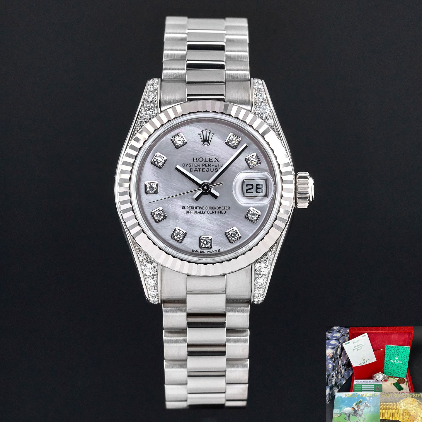 Rolex Lady-Datejust 179239 (2001) - Parelmoer wijzerplaat 26mm Witgoud (1/8)