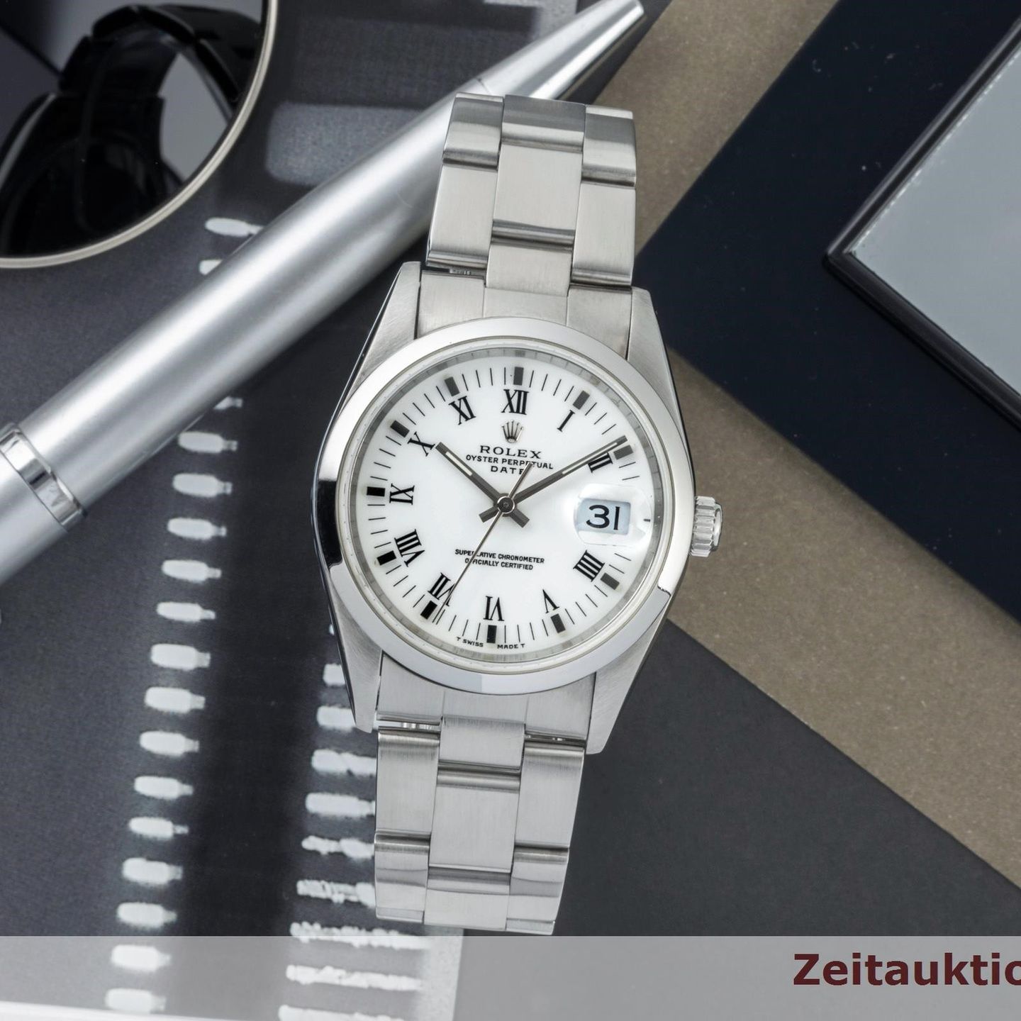 Rolex Oyster Perpetual Date 115200 (1996) - Wit wijzerplaat 34mm Staal (1/8)