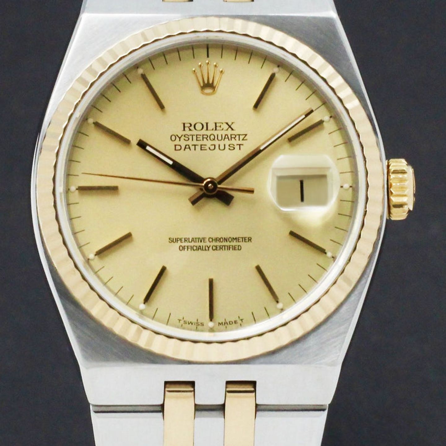 Rolex Datejust Oysterquartz 17013 (1989) - Gold dial 36 mm Gold/Steel case (1/7)
