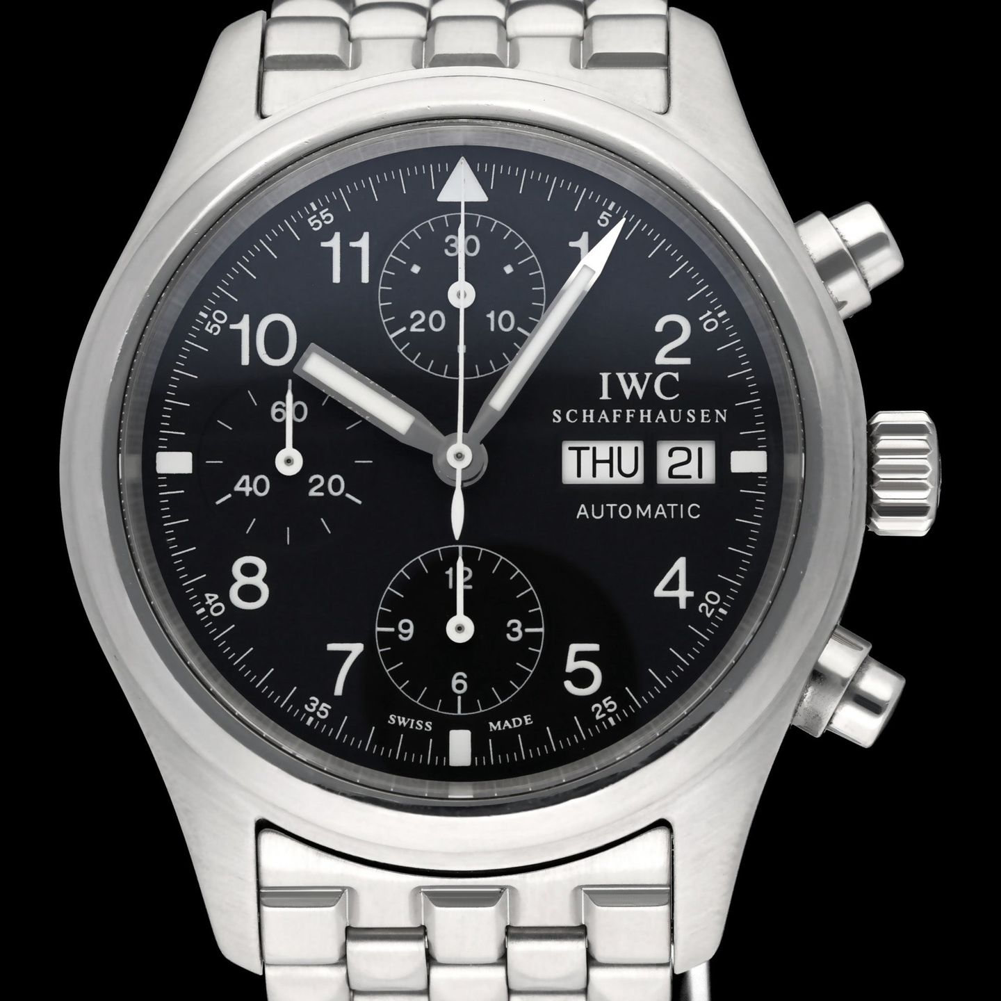 IWC Pilot Chronograph IW370607 (2004) - Zwart wijzerplaat 39mm Staal (1/8)