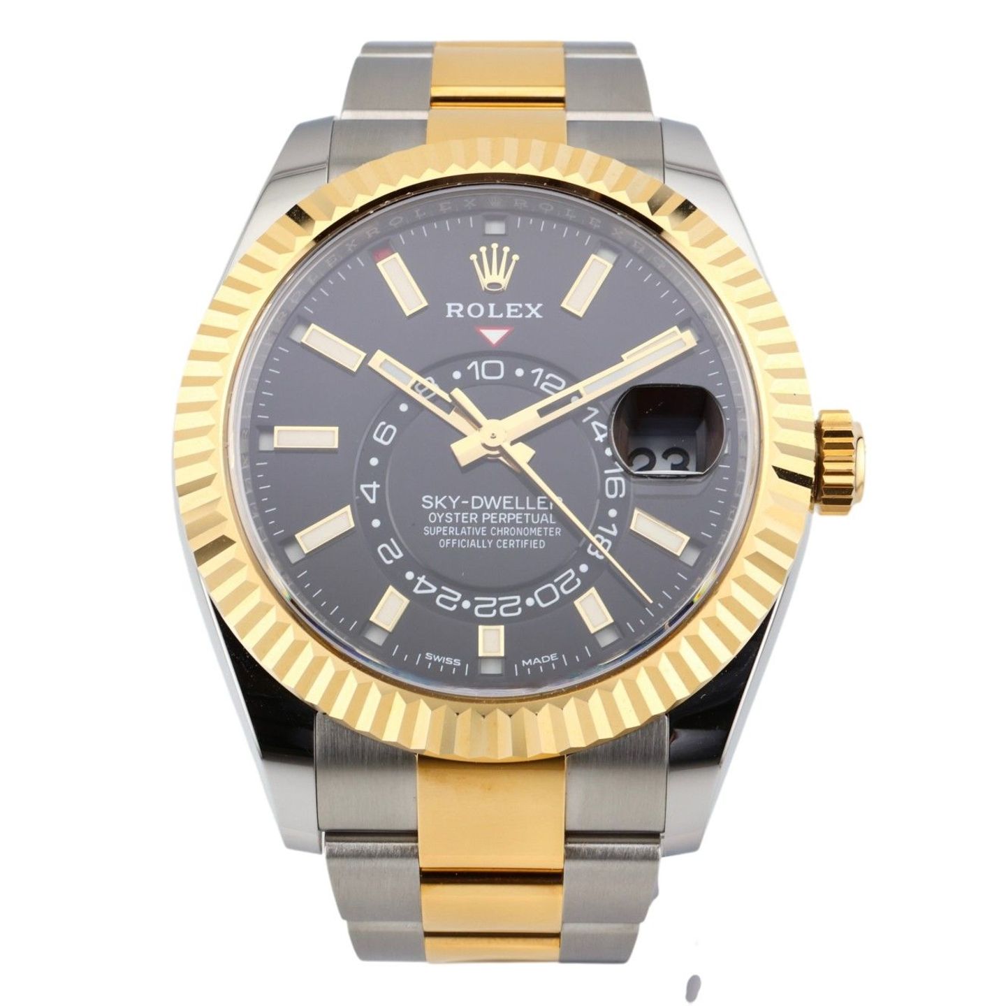 Rolex Sky-Dweller 326933 (2019) - Black dial 42 mm Gold/Steel case (1/2)