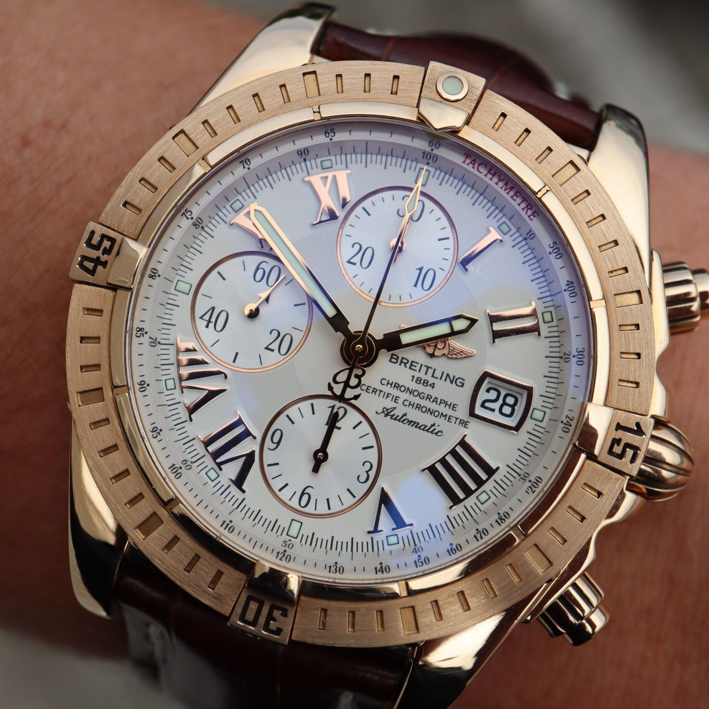 Breitling Chronomat Evolution H13356 (2006) - Silver dial 43 mm Rose Gold case (1/8)