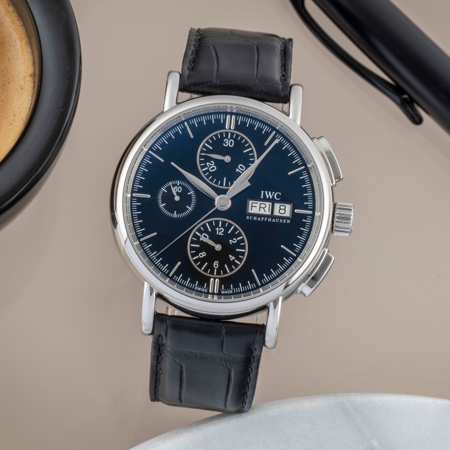 IWC Portofino Chronograph IW378303 (2010) - Black dial 41 mm Steel case (1/8)