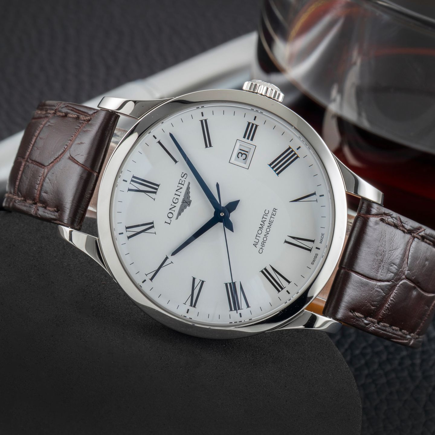 Longines Record L2.821.4.11.2 (Onbekend (willekeurig serienummer)) - Wit wijzerplaat 40mm Staal (2/8)