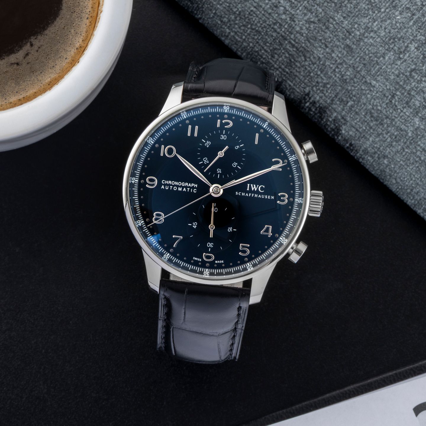 IWC Portuguese Chronograph IW371447 (Onbekend (willekeurig serienummer)) - Zwart wijzerplaat 41mm Staal (1/8)