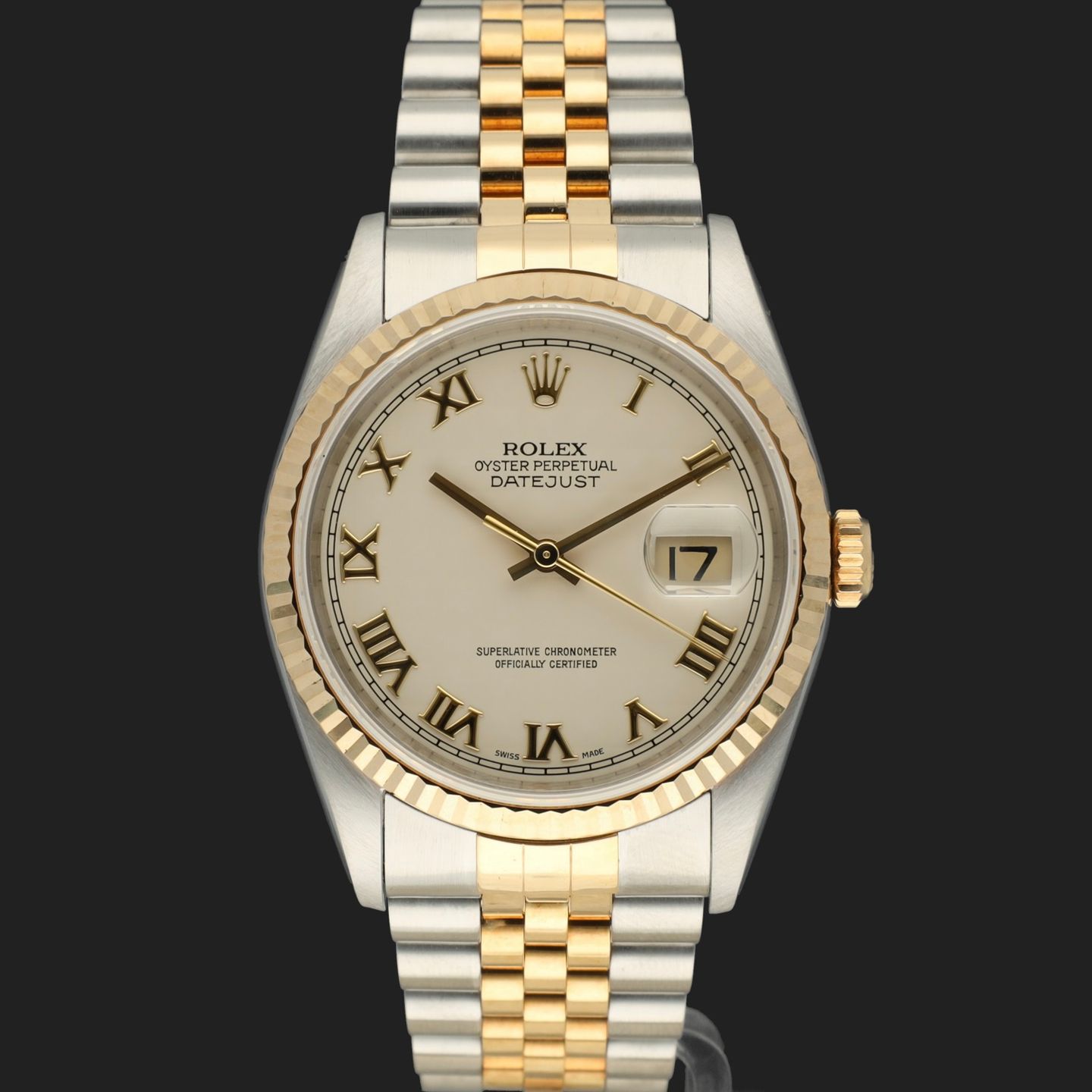 Rolex Datejust 36 16233 (1996) - Beige wijzerplaat 36mm Goud/Staal (3/8)